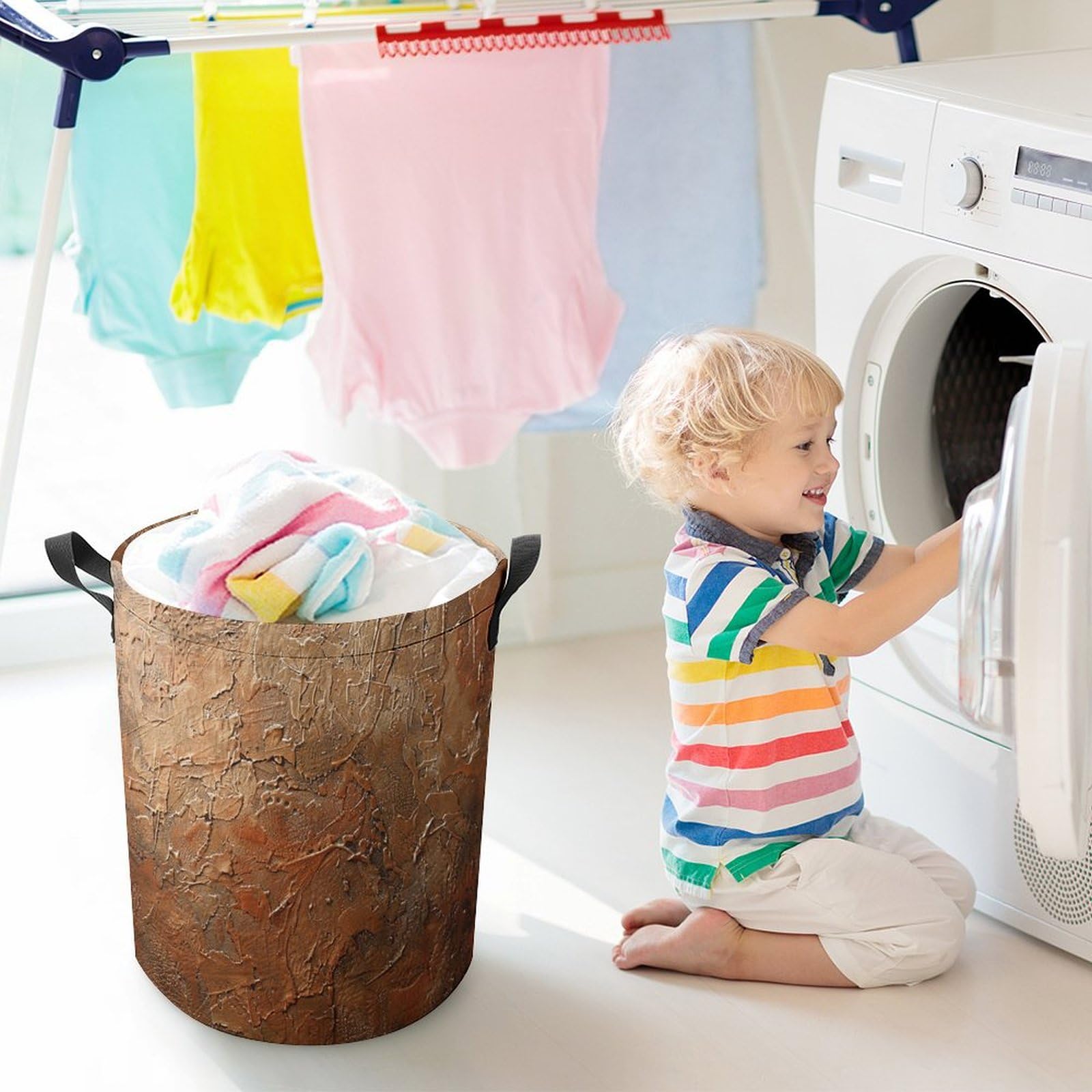 Wasmand Bijen op bijenkorf Wasmand Circulaire Mand met Handgrepen Waterdichte Opslag Kledingzak Draagbare Vuile Kleding Opbergbak Organizer voor Slaapkamer Badkamer Woonkamer