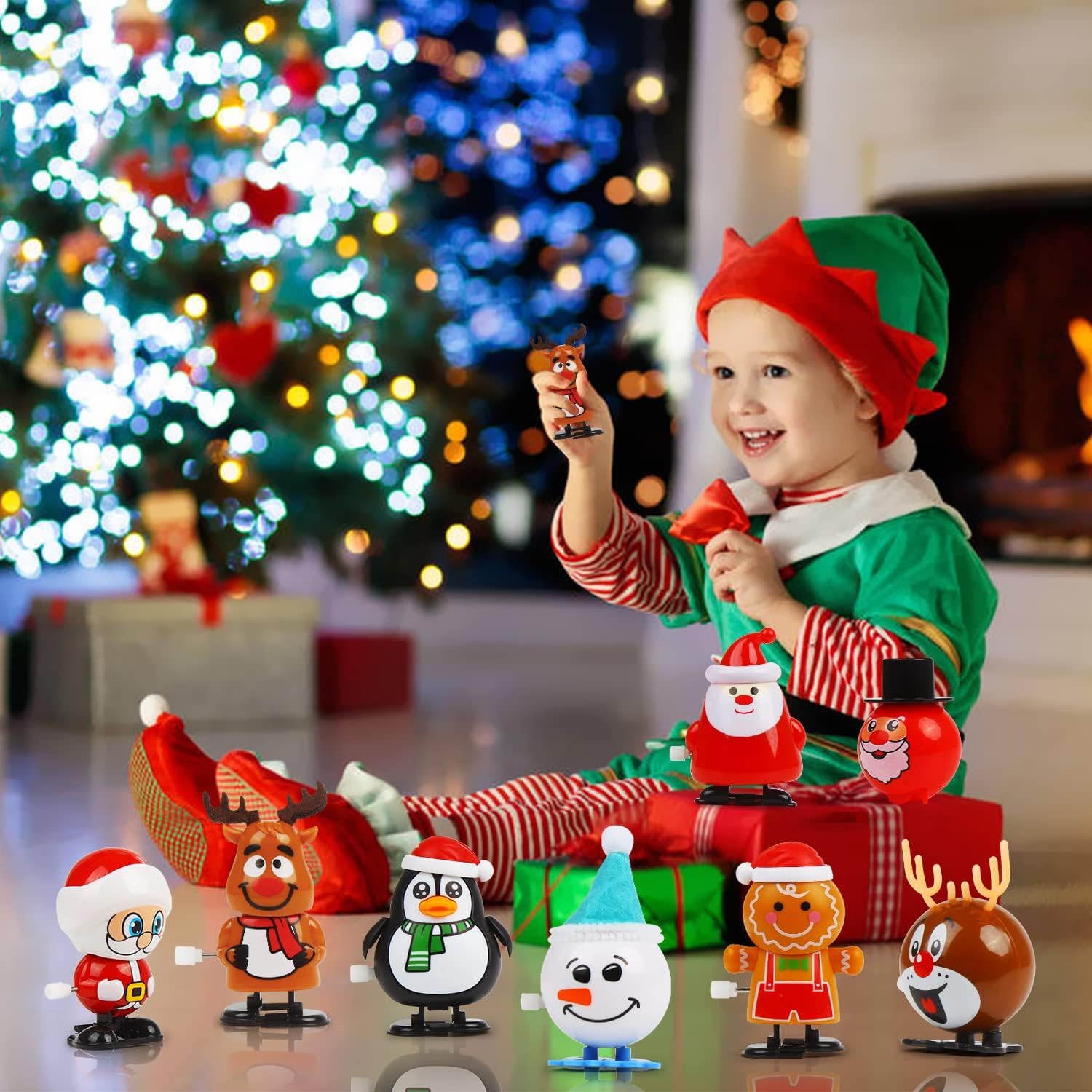 18 Pcs Juguete De Cuerda Regalo para Niños Decoracion Arbol Navidad Casa Adornos Hogar Decoración para El Arbol Interior Personalizadas Decoraciones Pack Cosas Alce Papá Noel