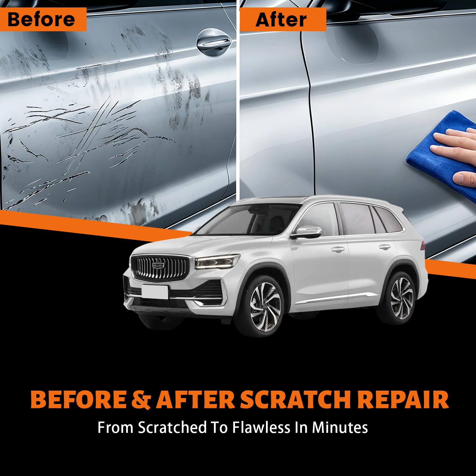 Car Scratch Remover, Scratch Remover Kit for Cars 120 ml, Car Scratch Removal Wax Repair Paste with Wipe and Sponge, Remove Minor Scratches and Restore Surface Shine - 3