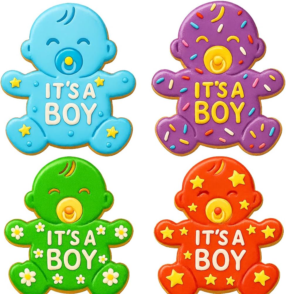 Mighty Gadget It's a Boy Baby Cookie Cutter & Stamp - 4x3" Adorable Shape for Baby Showers (Random Color)