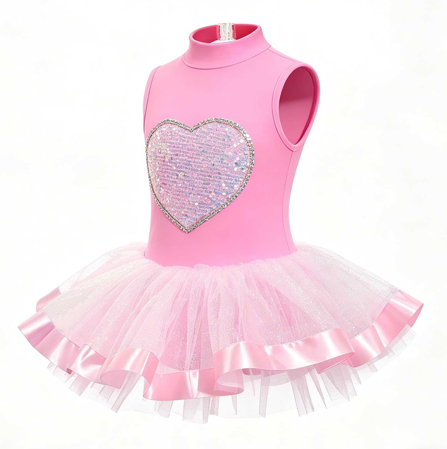 Girls Sparkly Sequin Heart Ballet Tutu Dress with Bow for Party, Holiday & Dance (2-12 Years)