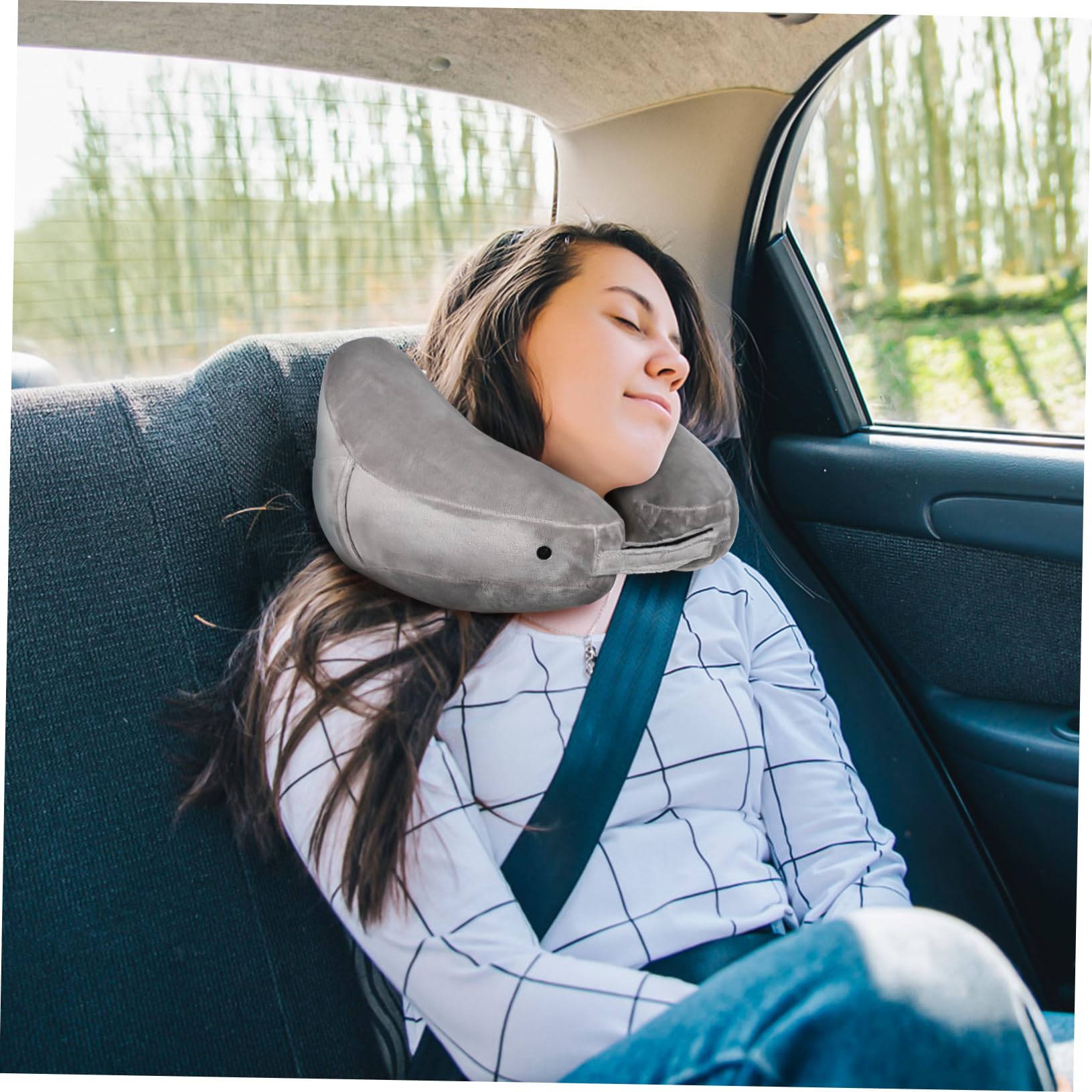 UKCOCO Almohada De Viaje Inflable Cuello con Capucha Soporte Cervical para Viajes Avión y Coche Almohada Hinchable Cómoda