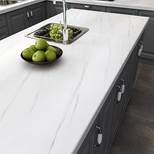 Miniatura 6 de Decotalk Papel de contacto de mármol blanco de 30 x 400 pulgadas, papel adhesivo grande para encimeras, impermeable, papel de contacto de mármol