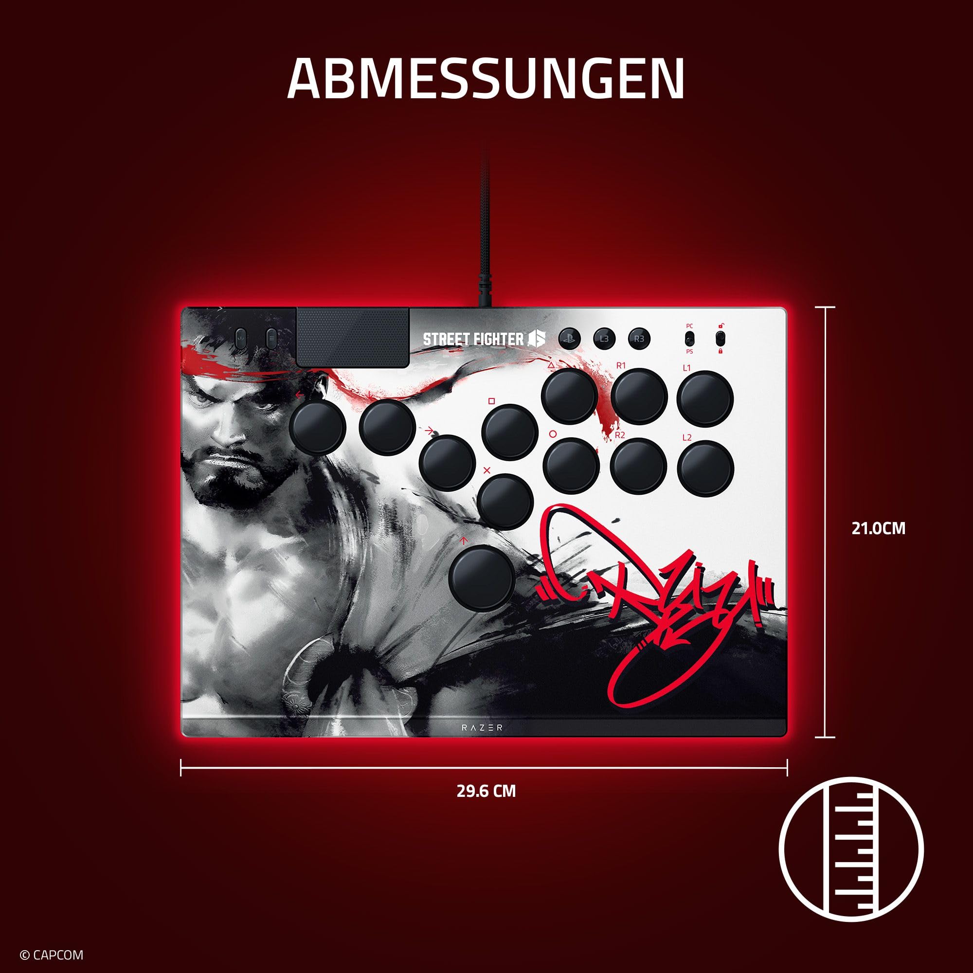 Razer Kitsune Ryu Edition - Optischer Arcade-Controller für PS5 und PC - Layout mit 4 präzisen Bewegungstasten - Flache lineare optische Switches - Dünnes, portables Gehäuse | Ryu Ed.