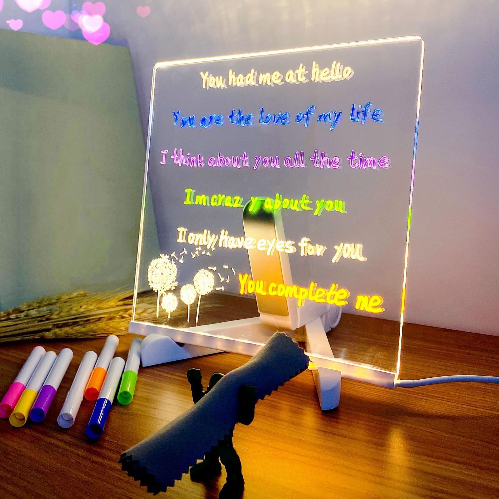 Tableau Lumineux LED Acrylique Avec 7 Stylos - Pour Dessin, Notes, Planning Familial Ou Bureau - 2