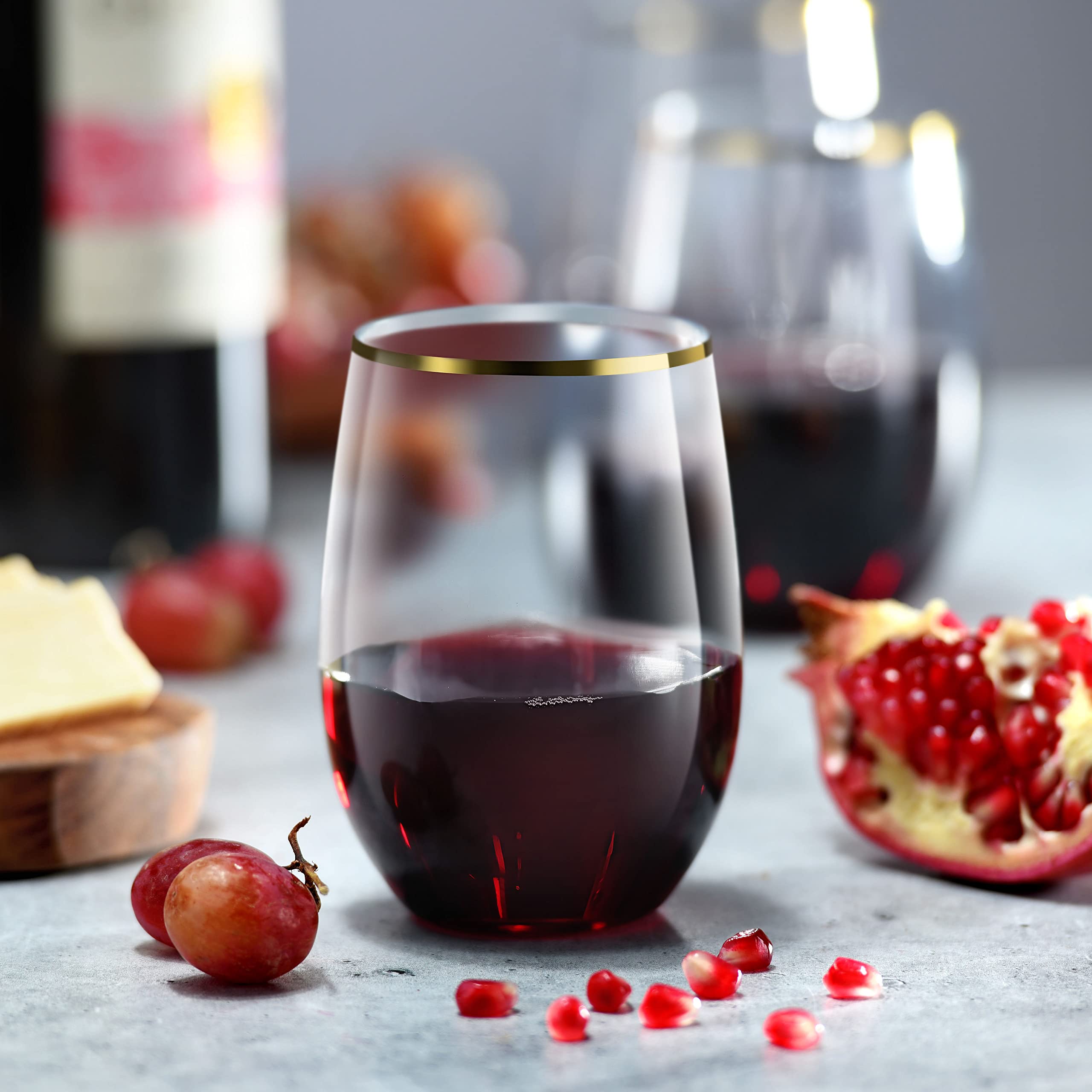 Amazon.com | 30 Pack Stemless Plastic Wine Glasses - 16 Oz - BPA Free  Disposable Wine Glasses for Parties - Shatterproof Plastic Stemless Wine  Glass for All Drinks - Gold Rimmed Wine Glasses: Wine Glasses