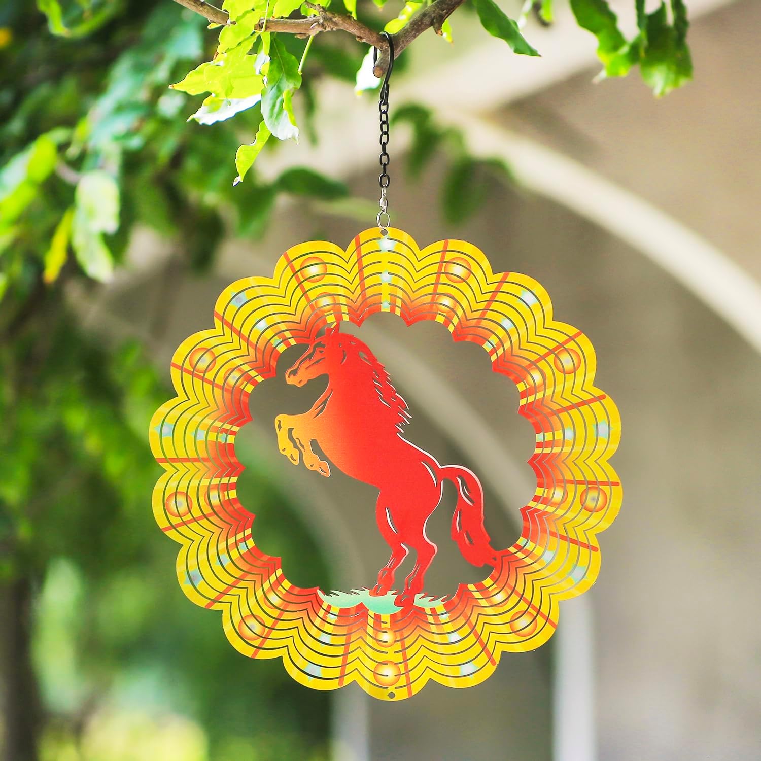 Horse Wind Spinners Horse Gifts for Women/Girls/Men 12 inch 3D Stainless Steel Hanging Wind Spinner Metal Wind Catchers Kinetic Sculpture for Indoor/Outdoor Decor, Yard Art, Garden Decorations
