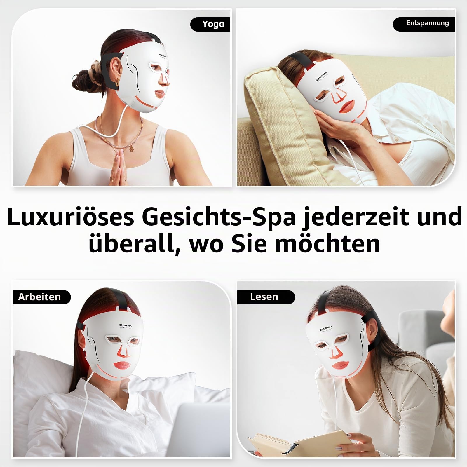 LED Gesichtsmaske, Nahinfrarot Rot Blau Gelb Lichttherapie 3 Modi | 400 LEDs Maske Gesicht Vollgesichtsabdeckung, Hautpflege zu Hause Reisen, Fernbedienung, mit Verstellbaren Riemen