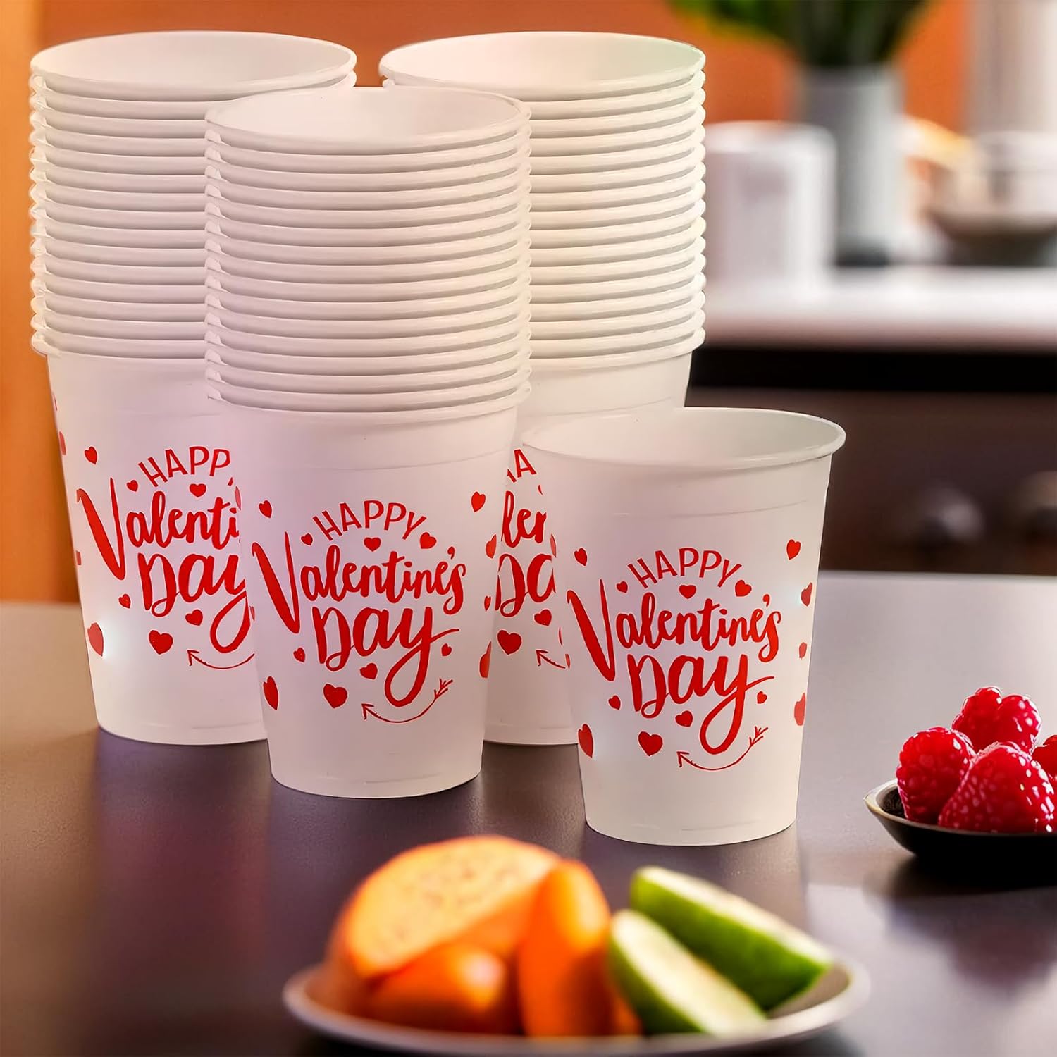 Fun Express Valentine Plastic Cups - Party Supplies - 50 Pieces