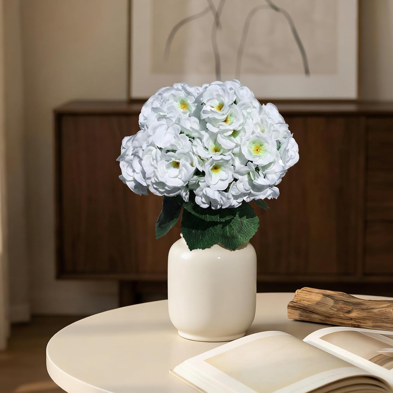 Artificial Geranium Flowers for Outdoor, 12 Bundles Fake Silk White Geraniums Flower, UV Resistant Look Real Faux Plants for Front Door Garden Porch Patio Balcony Yard Indoor Home, FF20, White