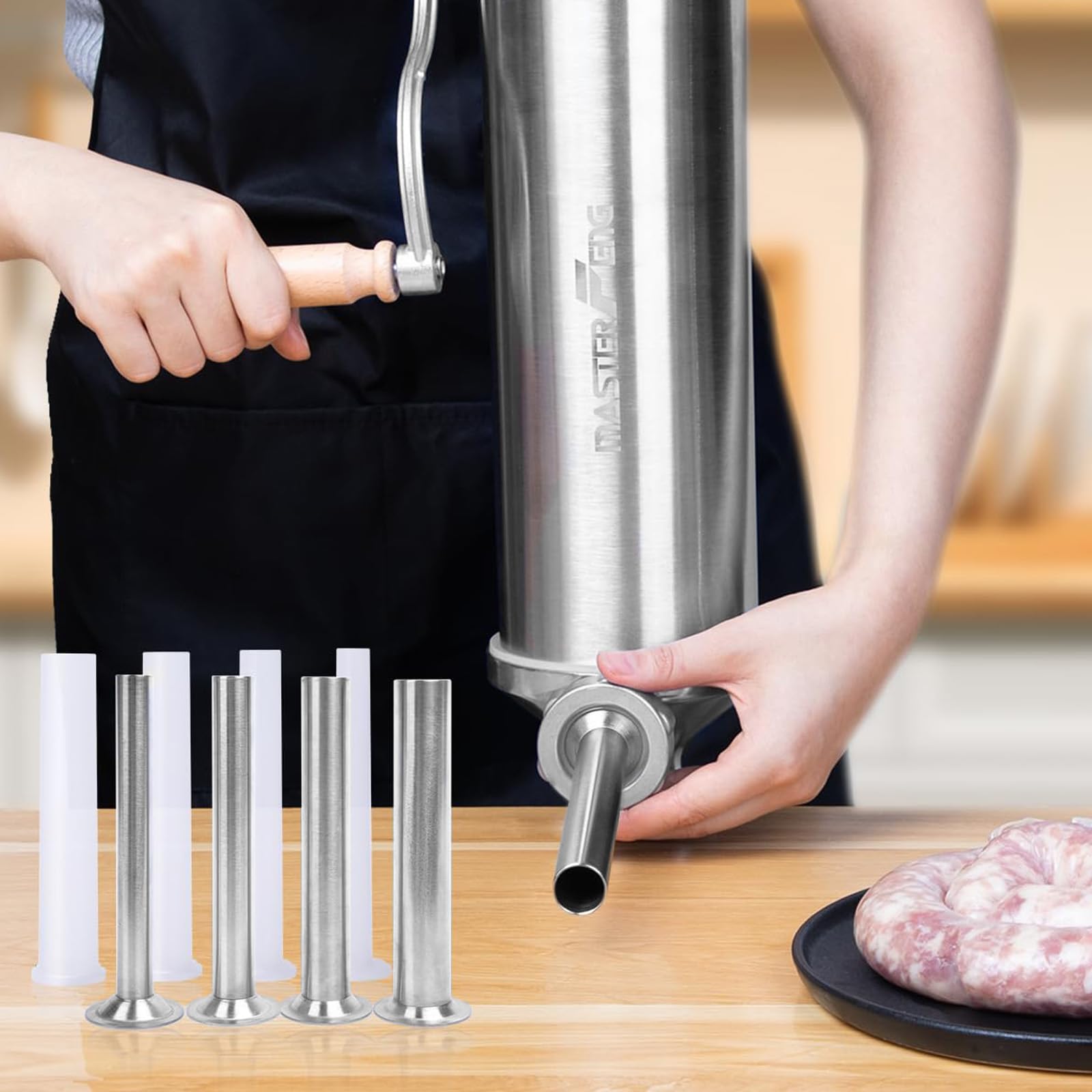 2,5 LBS Wurstfüllmaschine Vertikale Edelstahl-Füllmaschine Mit 8 Fülltrichtern und 1 Silikonkolben