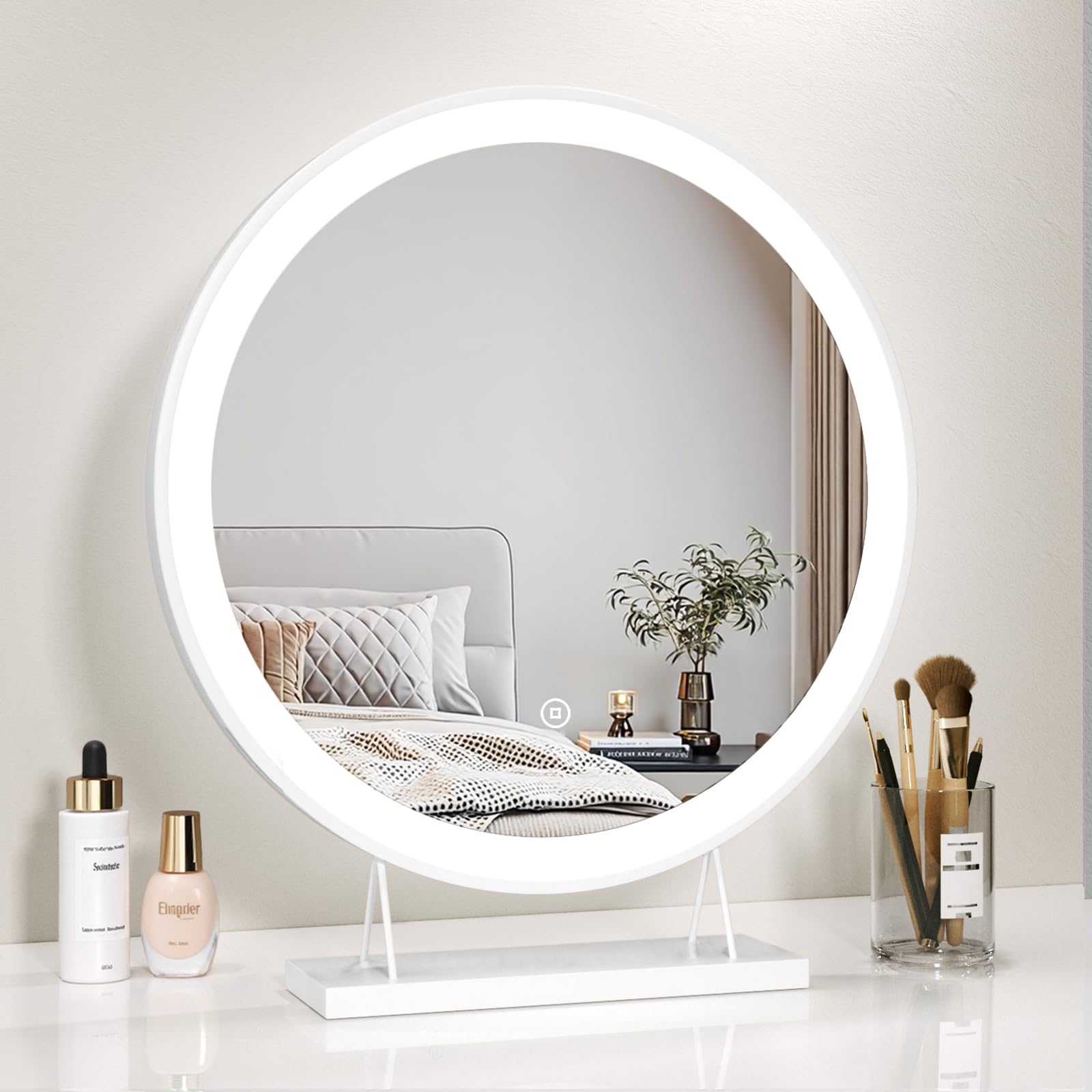 Heilmetz Vanity Mirror with LED Lights, Hollywood Vanity Mirrors Lighted Makeup Mirror with 3 Light Modes,Touch Control, Plug-in with 1.5m Power Cord, Round 48 cm White Dressing Table Mirror