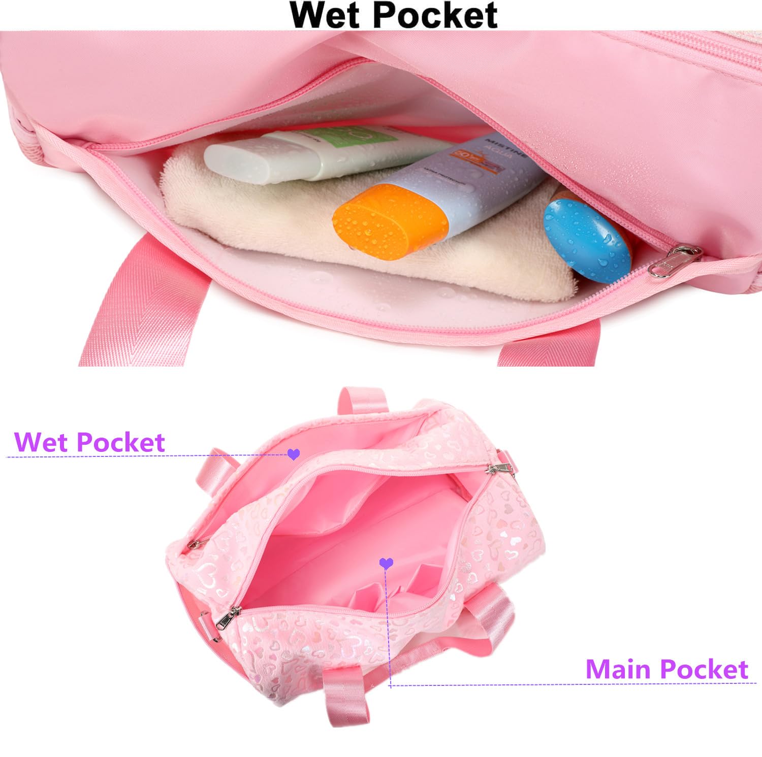 Borsa Sportiva Bambina Borsone Palestra Borsone Piscina Bambina Borsone Danza Ragazza per Tasca Bagnata