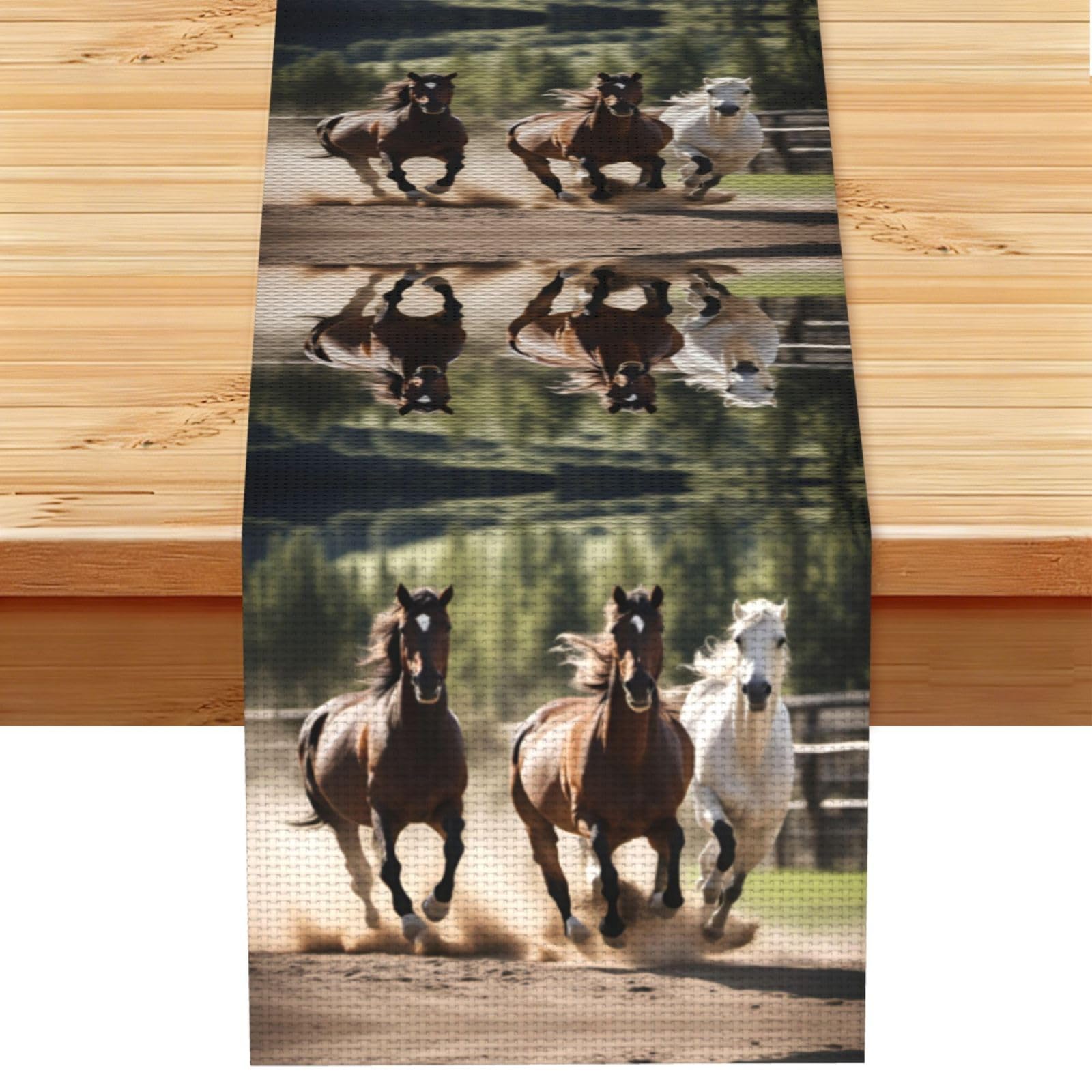 Three running horses Printed Dining Table Runner 13x72 Inch, Non-Fading Decor for Kitchen Dresser Fireplace Mantel