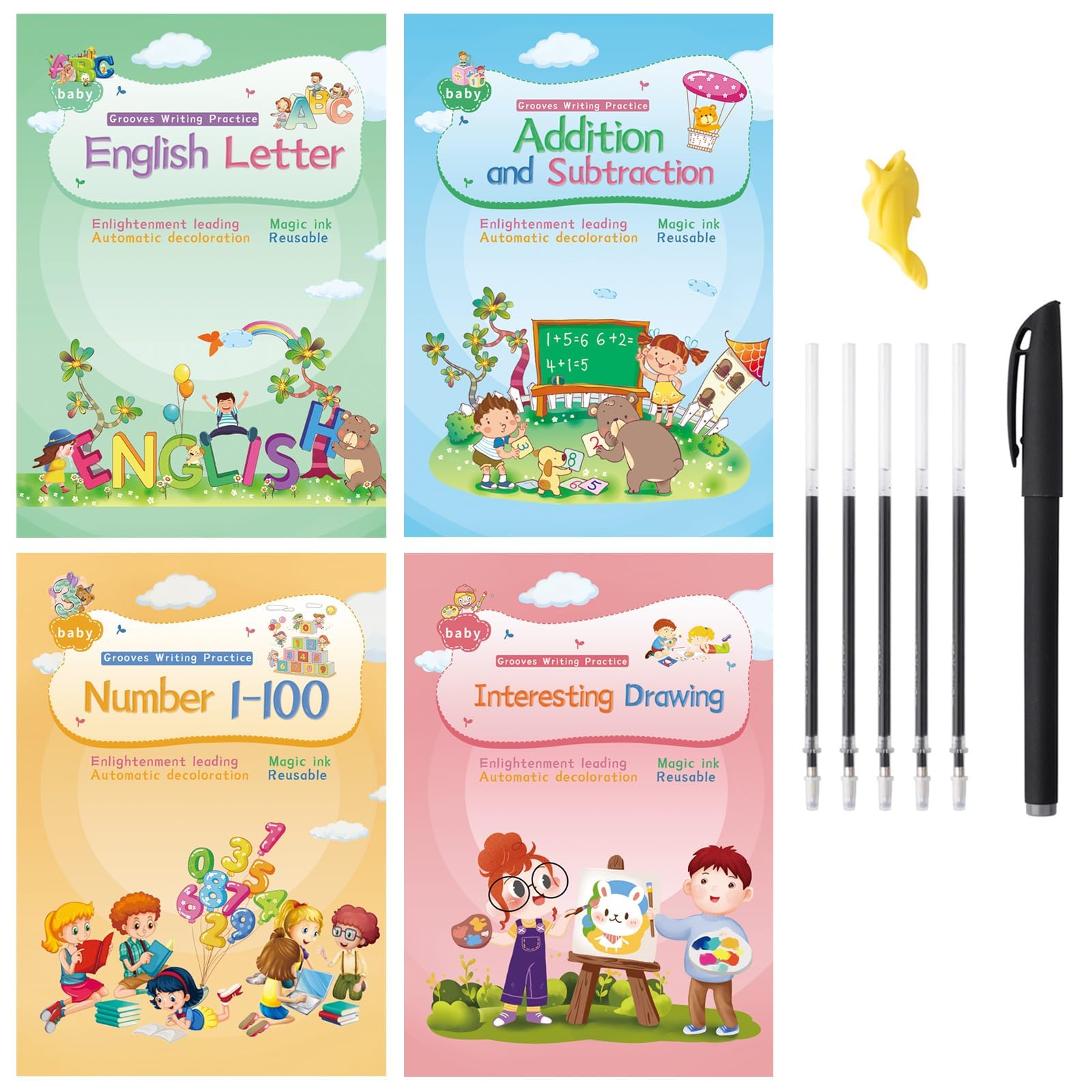 – Magical Handwriting Workbooks Handwriting Practice Magic Copybook, Handwriting Aid Magic Pen Reusable Copybook Grooves Template Design for Children 1