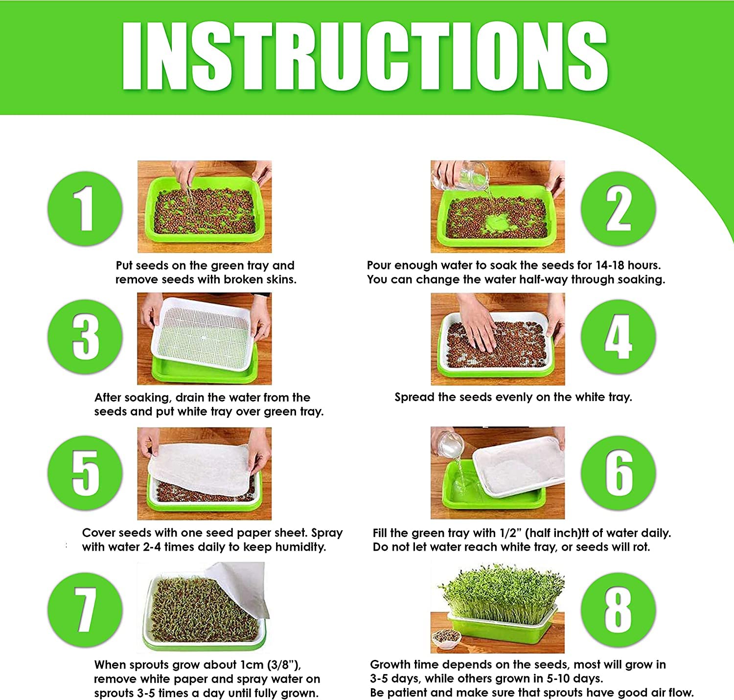 6 Pièces Plateau de Germination,Germoir avec Couvercle,Bac à Semis, Plateau Semis, Plateau de Propagateur de Graines,pour la Plantation Germes Soja et Germes Haricot Mungo