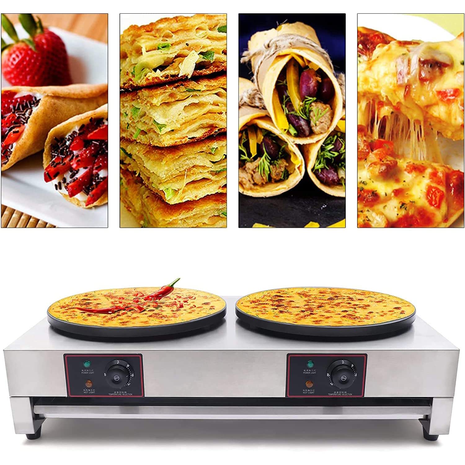 Máquina para hacer crepes eléctrica comercial, máquina eléctrica para hacer crepes y panqueques de 6000 W con placas de hierro fundido de 40 cm, máquina profesional para hacer crepes, panqueques