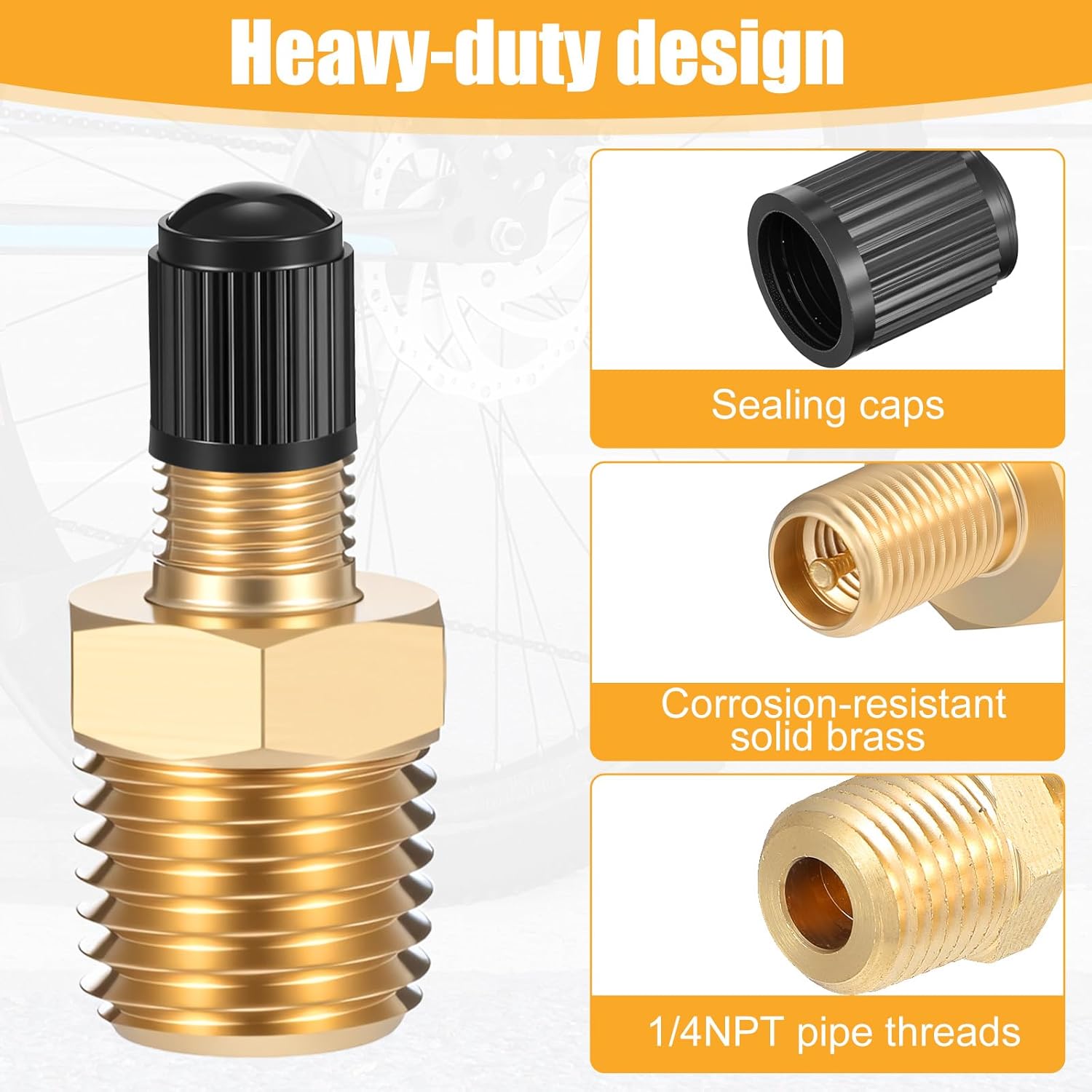 4 PCS Brass Air Inflator Adapter, Tire Inflator Connector for Portable Air Compressor, 1/4 Npt (M) to Standard Schrader Valve (M), for Auto Portable Air Compressor/Pump, Air Hose