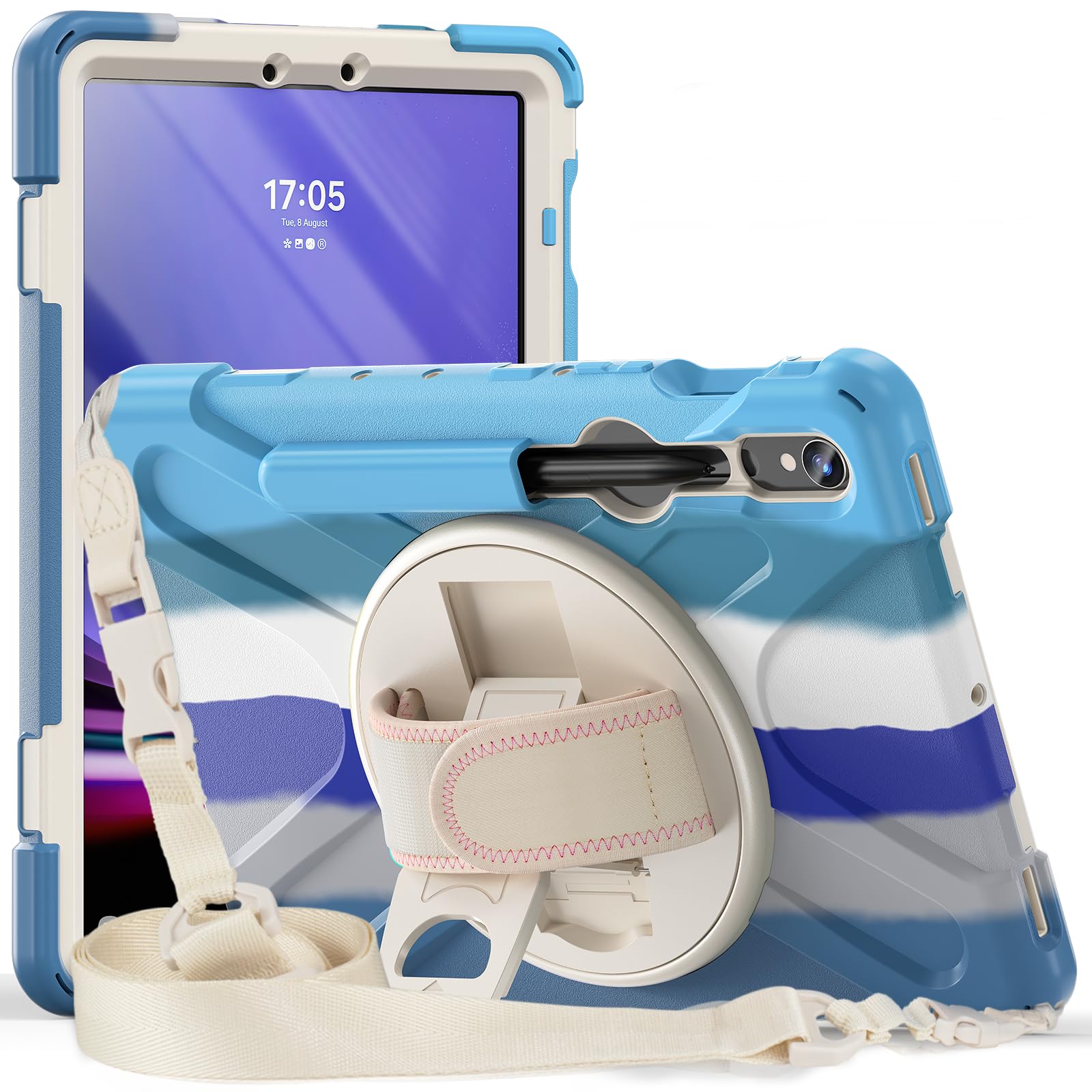 ProElite Cover for Galaxy Tab S9 Plus/ S9 FE+/S10+ Case, Rugged 3 Layer Armor case for Samsung Tab S9 Plus/S8 Plus/S7 Plus/S7 FE/S10+ 12.4 inch with S Pen Holder and Rotating Kickstand, Rainbow Blue-image-7