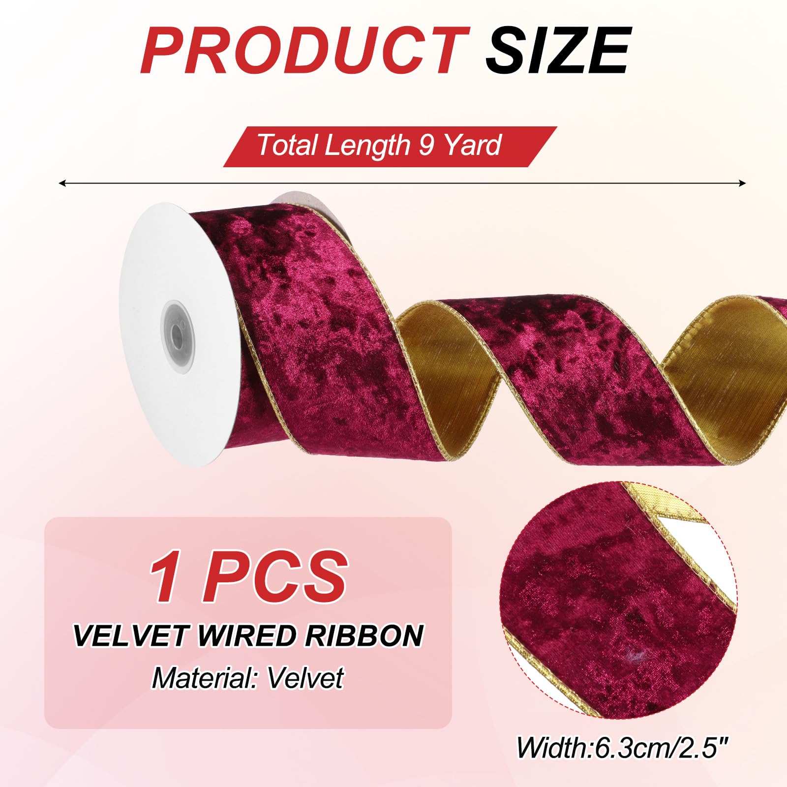 PATIKIL 2.5 Inch x 10 Yards Velvet Wired Ribbon - Image 2