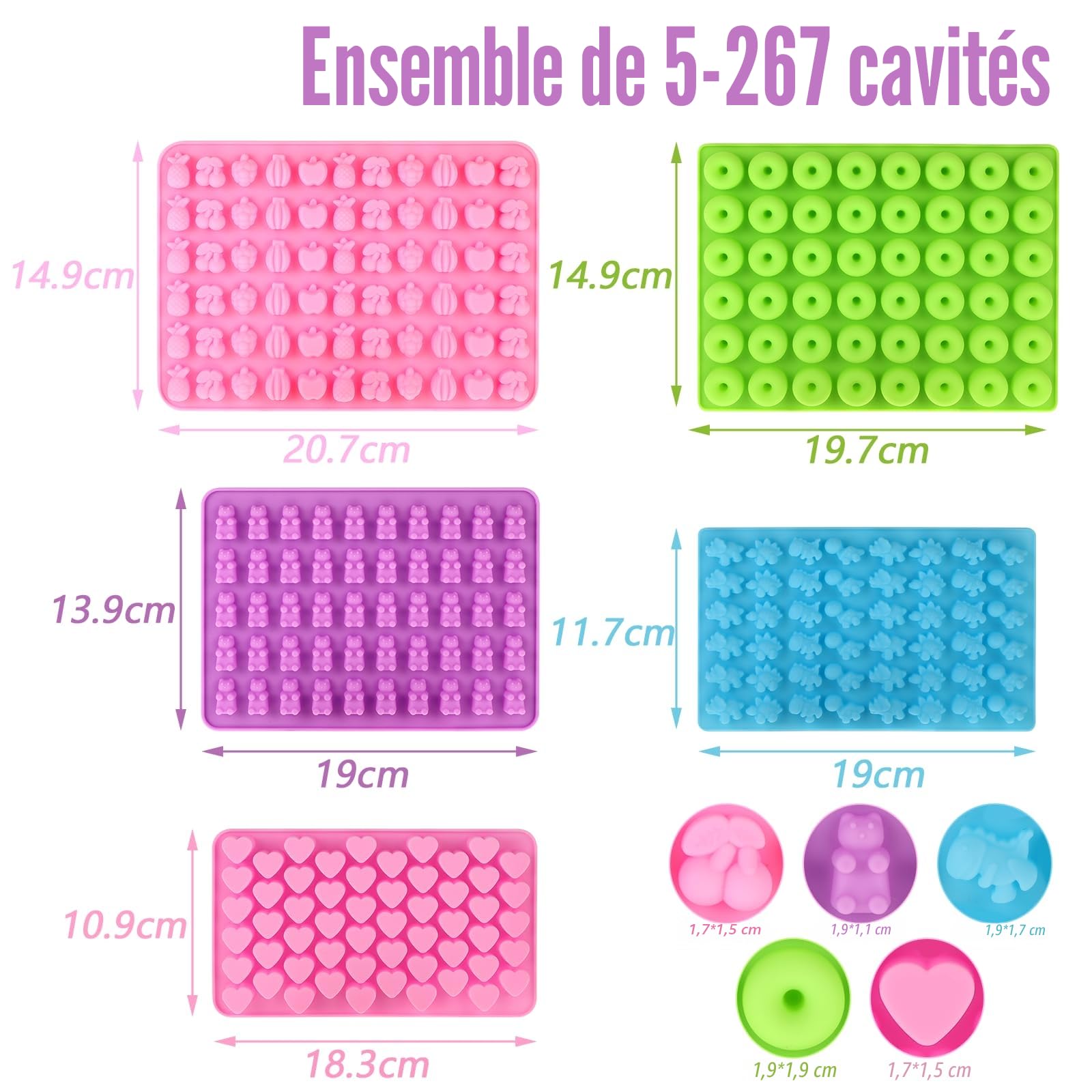 Moules à Bonbons en Silicone Antiadhésif, Moules à Chocolat Réutilisables avec Compte-Gouttes, Spatule, 50 Sachets, Attaches Torsadées