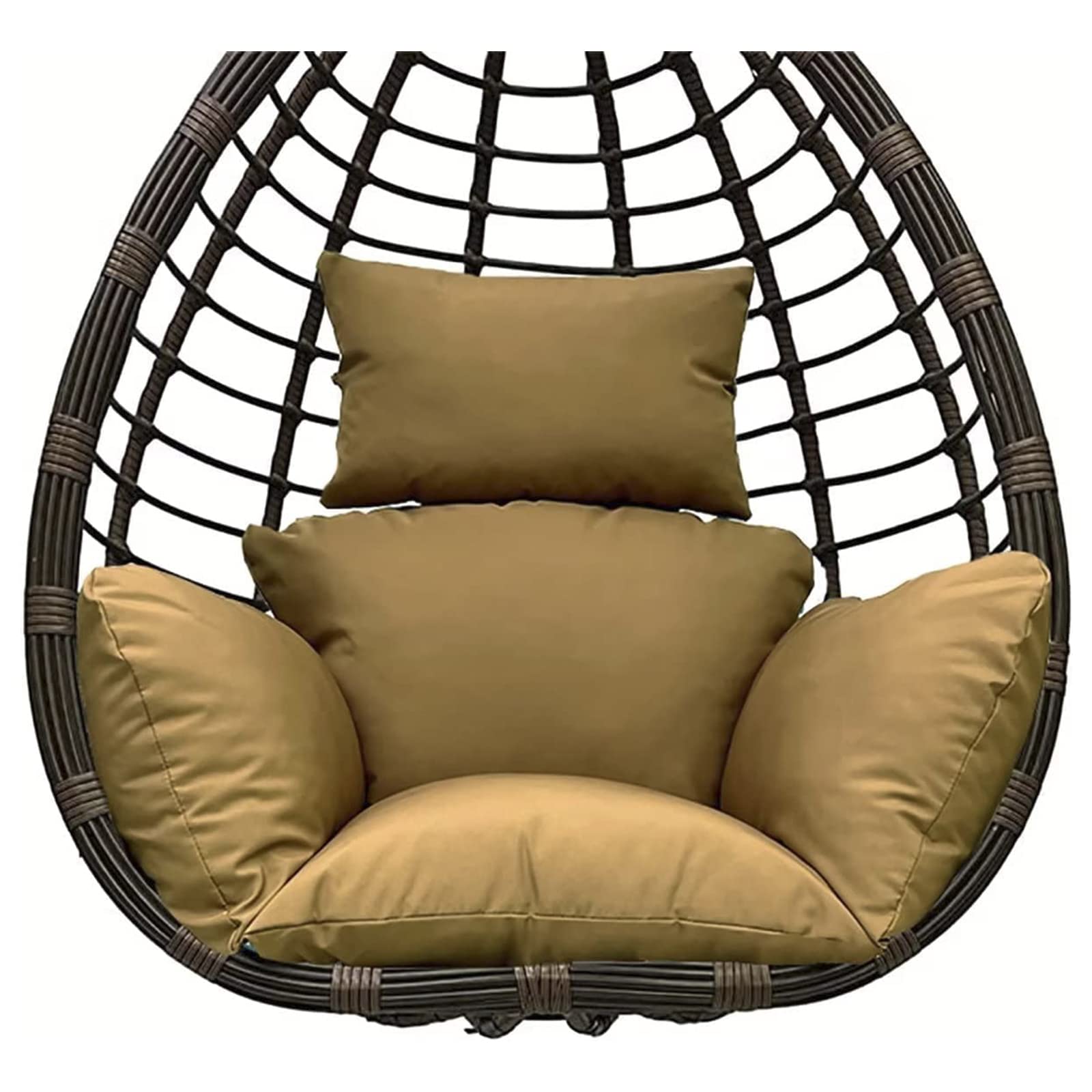PJDDP Waterproof Egg Chair Cushion Replacement, Foldable Egg Swing Chair Cushion, Thicken Hanging Basket Chair Cushions, Washable Basket Swing Chair Cushion with Headrest,Khaki