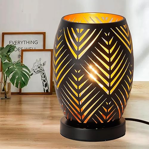 Miniatura 1 de Lámpara de mesa moderna, lámpara de mesita de noche con pantalla de metal hueca, lámpara de escritorio industrial moderna con base de madera para