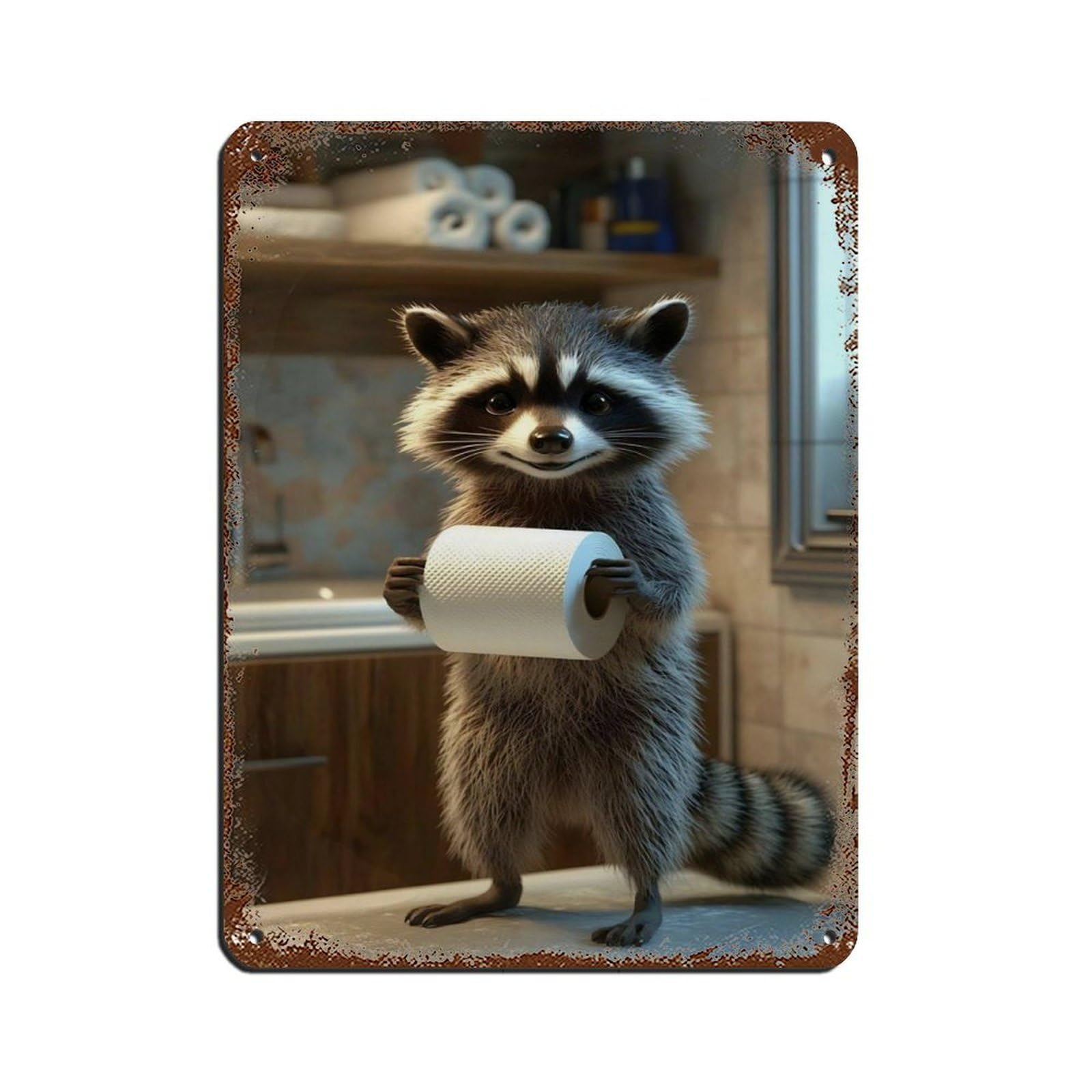 Lxwnze 30L X 40W Cm Cute Raccoon Bathroom,Bathroom Humor Tin Sign Vintage Metal Pub Club Cafe Bar Home Wall Art Decoration Poster Retro 12X16inch(30X40cm)