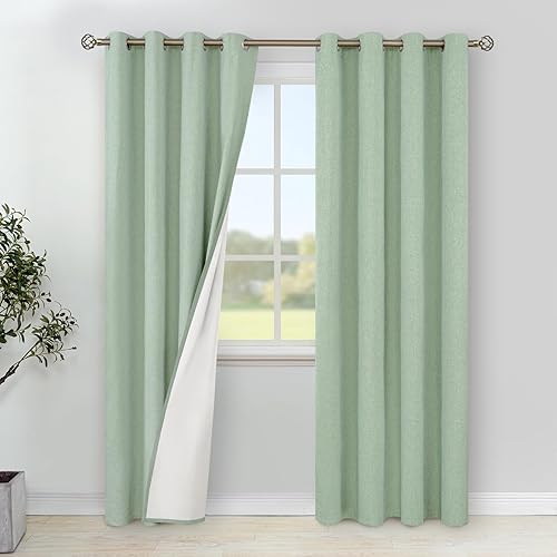 Miniatura 55 de YoungsTex Cortinas 100% opacas de lino natural de 84 pulgadas de largo para dormitorio, cortinas con aislamiento térmico con ojales, oscurecimiento