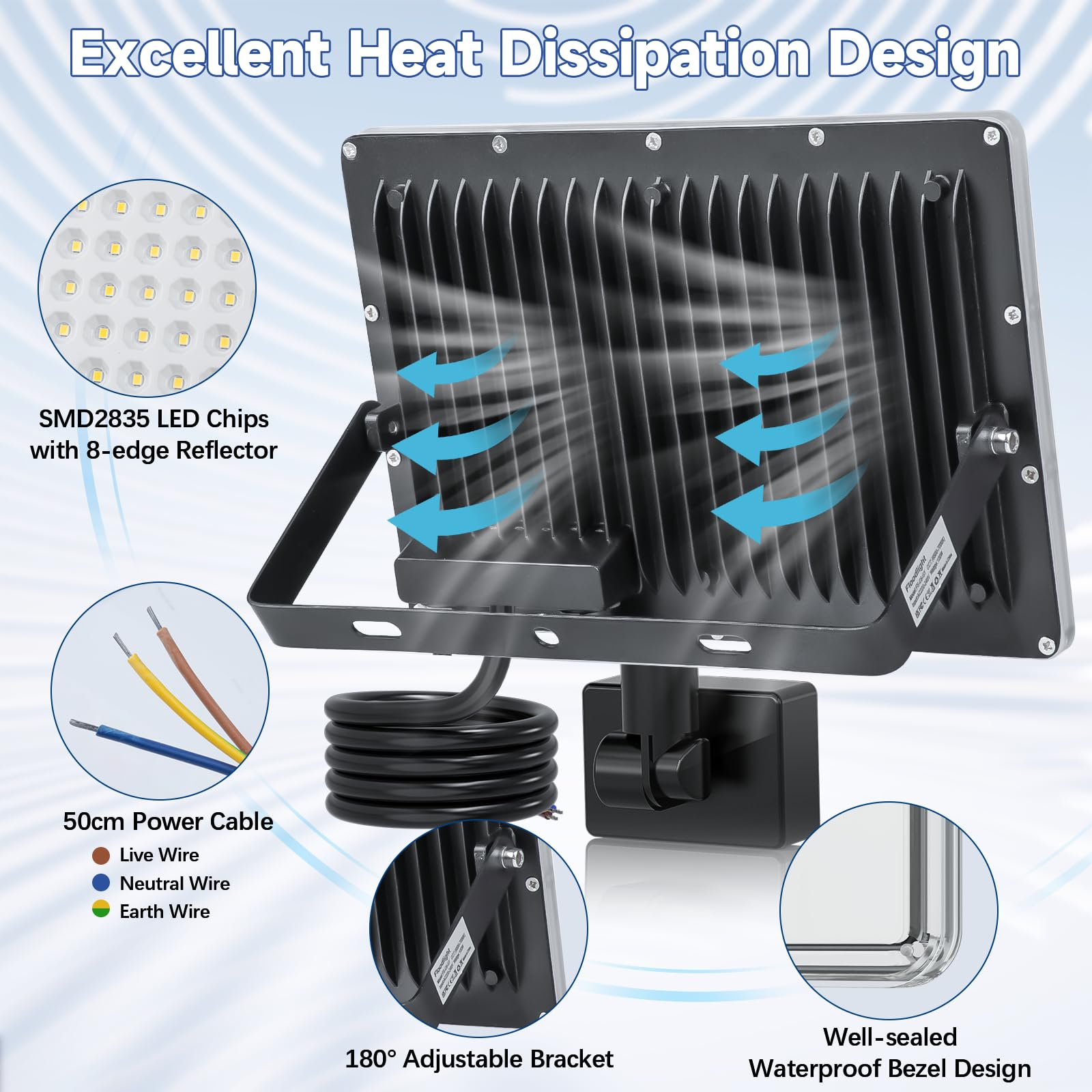 Faretto con Sensore di Movimento 100W 10000LM 6500K 2 Pezzi | Bianca Fredda Faro LED Esterno con Sensore Movimento, Impermeabile IP67 Luce LED Esterno per Giardino Garage Cortile Casa