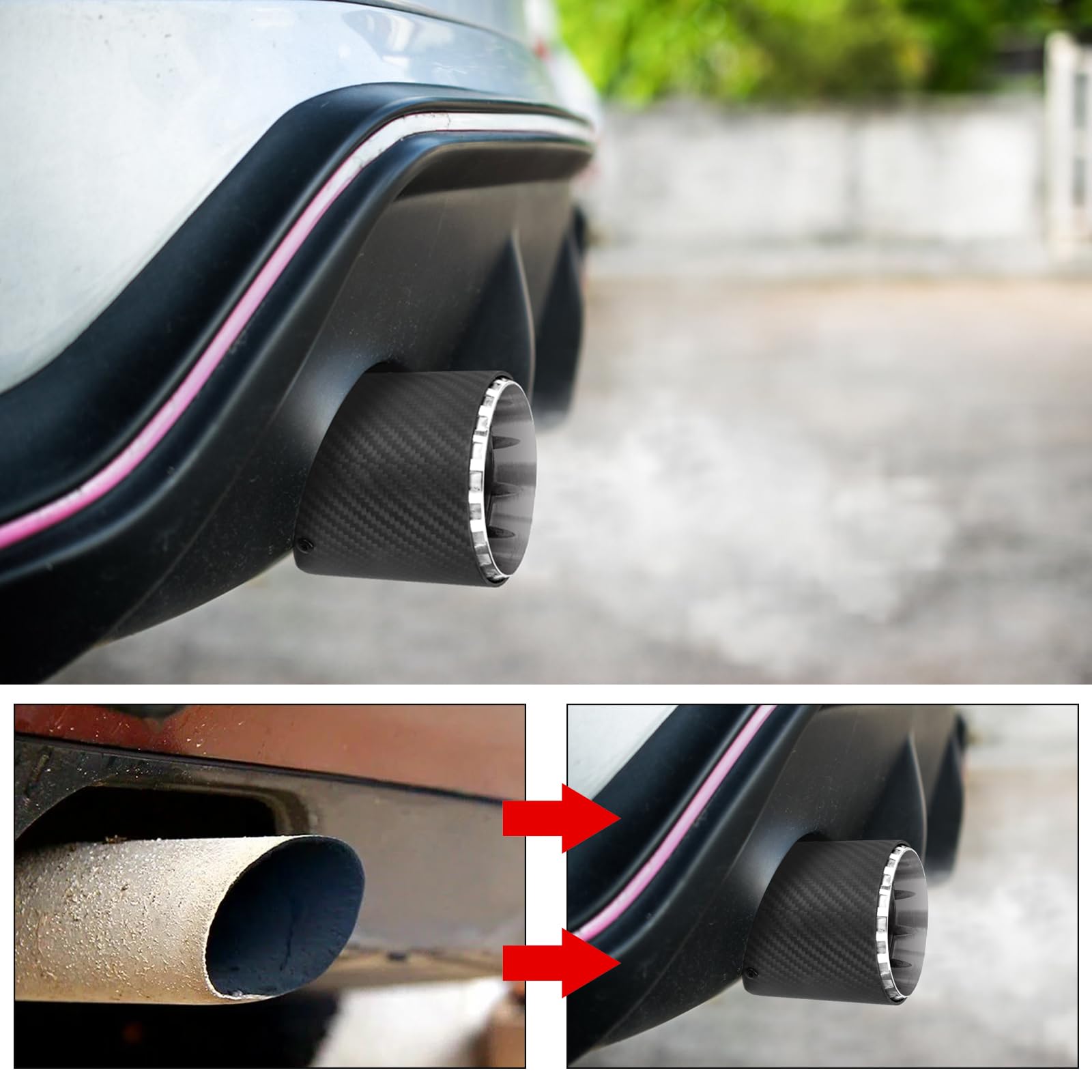 Punta Del Silenziatore Dello Scarico Dell'Automobile Di Adatta Per 2,5 "(63mm) Tubo Di Scarico Dell'Entrata In Acciaio Inossidabile e Modifica Del Tubo Finale Della Fibra Di Carbonio