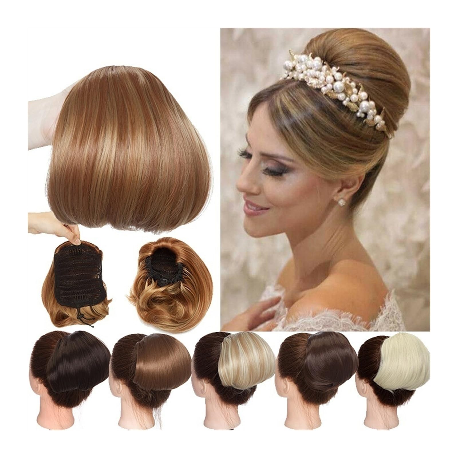 Moño de pelo Moño recto sintético Moño Piezas for el cabello 6 "Extensiones de cola de caballo con cordón Clip en la extensión del cabello Moño de rosquilla resistente al calor for mujeres Piezas de m