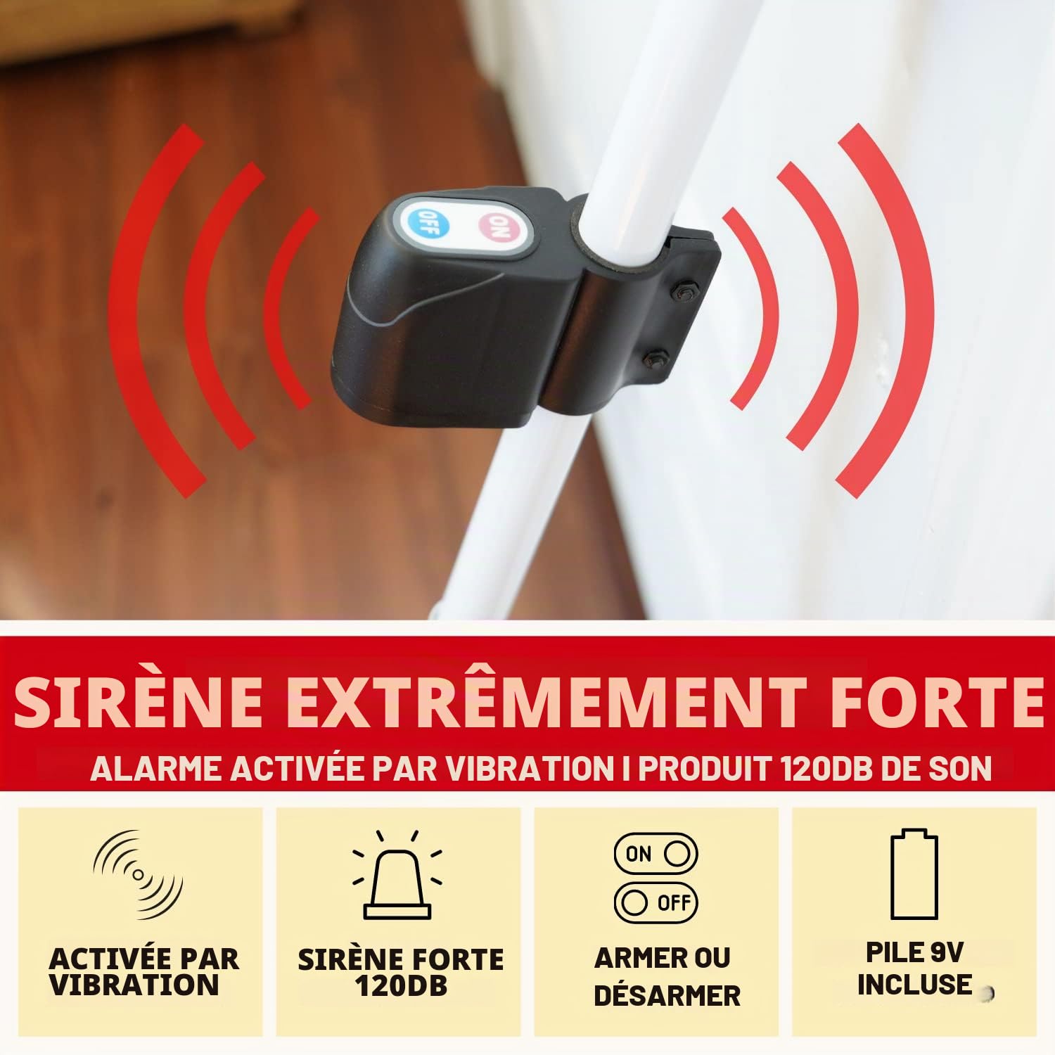Securityman Barre de sécurité pour porte avec alarme | Sécurité de porte coulissante | Butée de porte (alarme extra forte de 120 dB) Profitez de la tranquillité d'esprit avec un bâton d'alarme durable