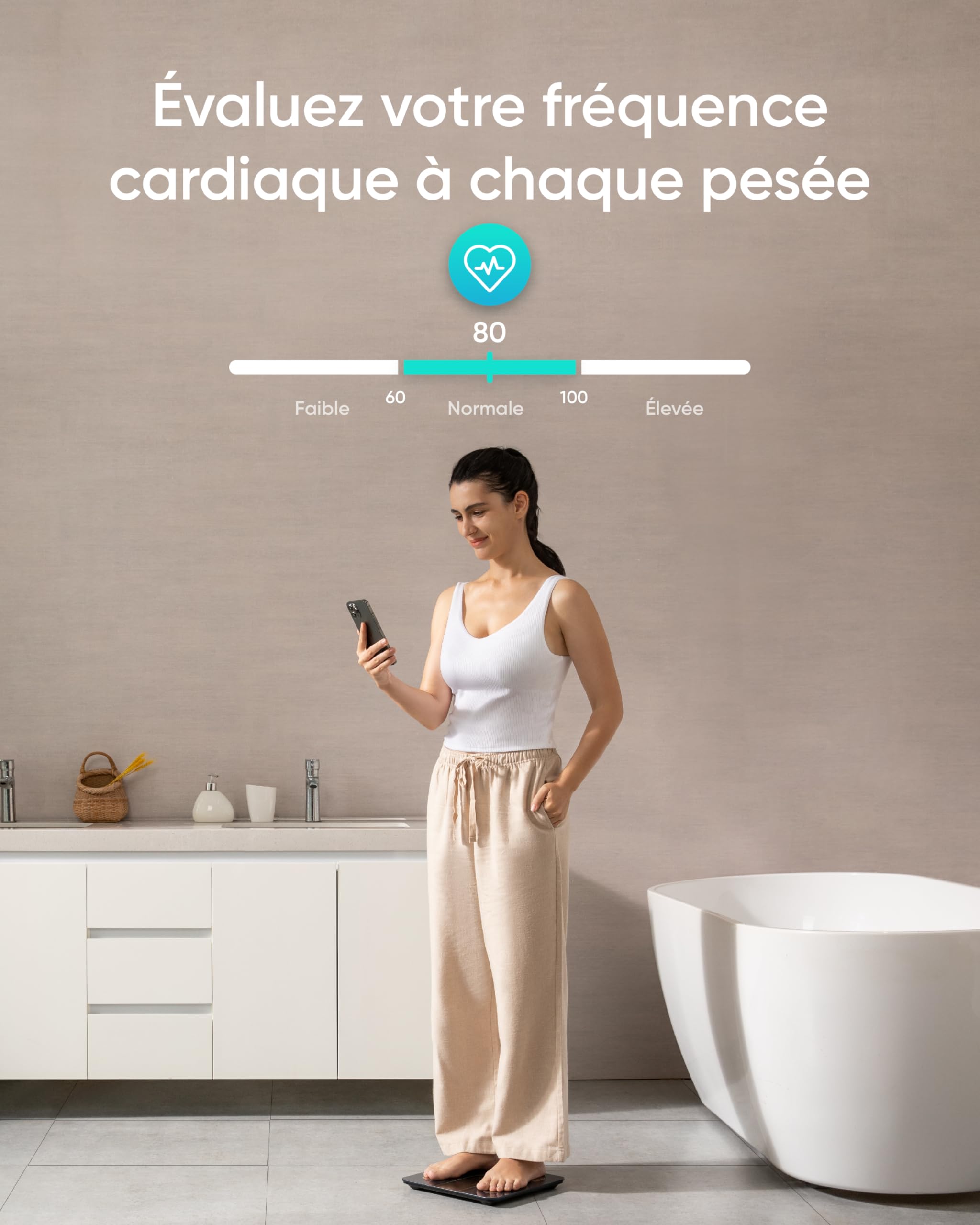 eufy P2 Pro Balance Connectée WiFi Bluetooth 16 Mesures Poids Fréquence Cardiaque Graisse Corporelle IMC Masse Musculaire Osseuse Mode Corps Virtuel 3D Précision 50 g/0,1 lb