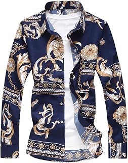 FOMANSH メンズ アロハシャツ 長袖 カジュアル プリント 花柄 スリム M-7XL