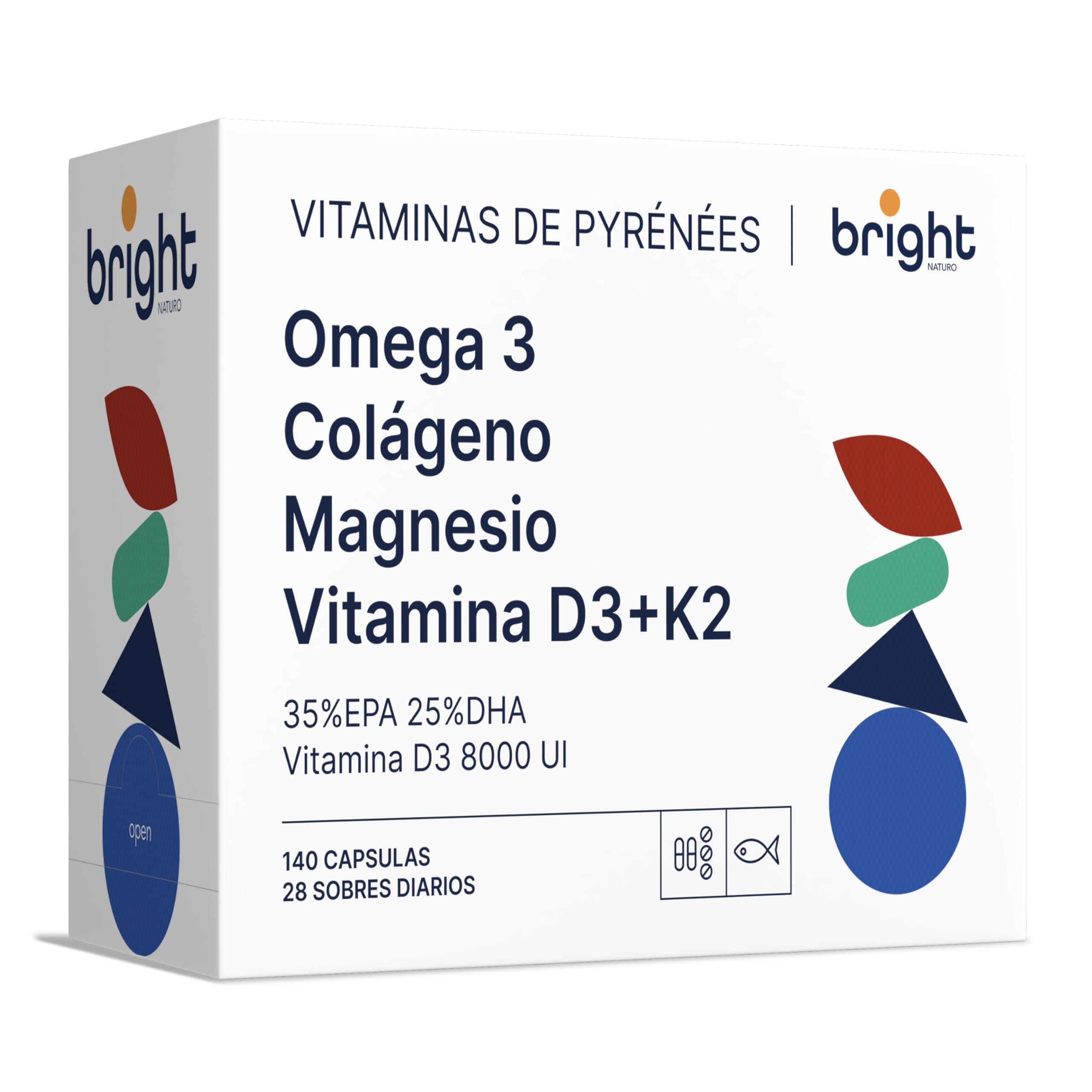 Gestión de la Longevidad - Vitamina D3 K2 8000 UI + colageno con magnesio + Omega 3 - Sin OMG, PHYTO GUIDE | Fórmula Potente para Fortaleza ósea y apoyo al Corazónl | 28 Dosis Diarios