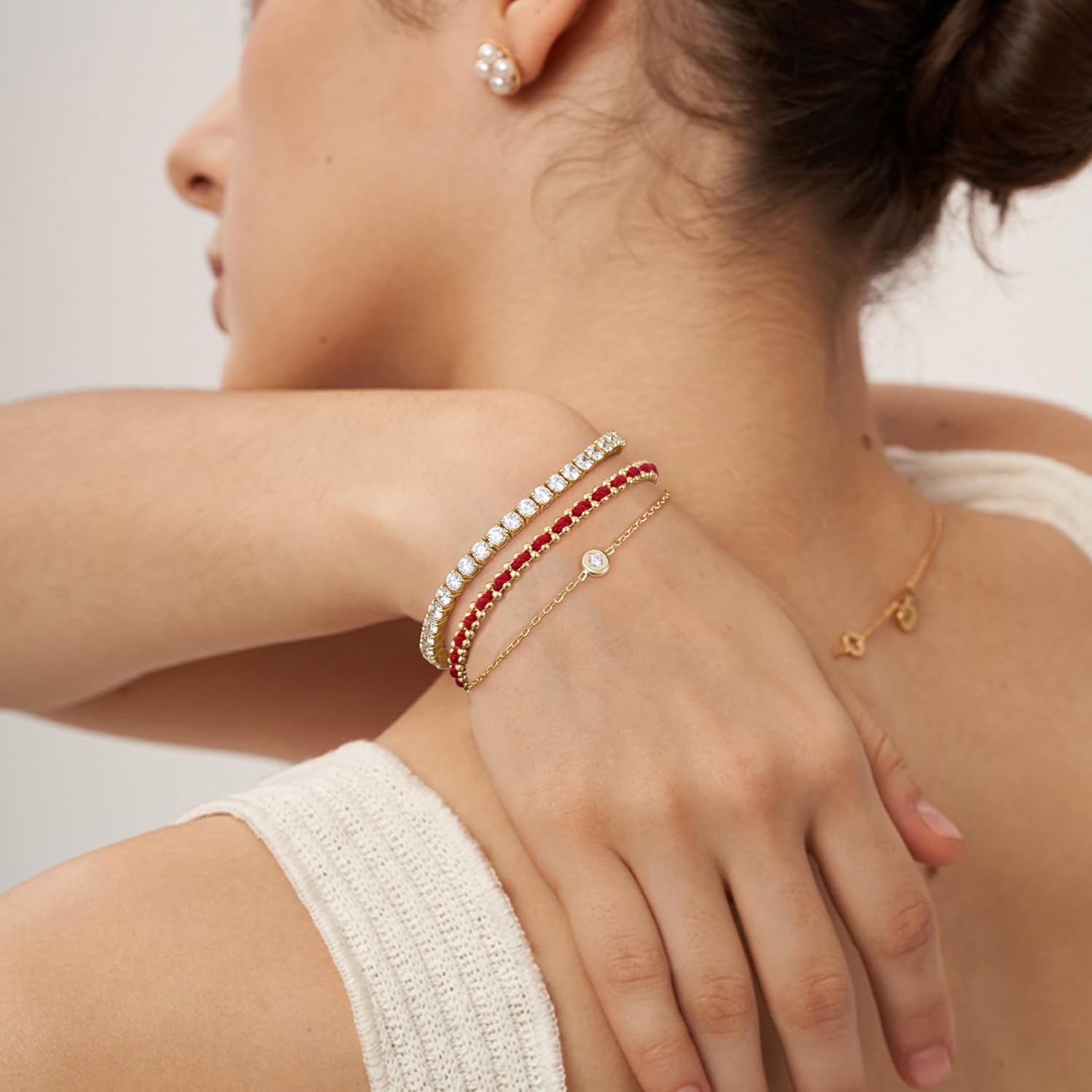 KissYan Valentine Gold Bracelet for Women, Layered Sports Stack Bracelet, 14K Gold Plated Link Bracelet, Athletic Handmade Gift - Image 3