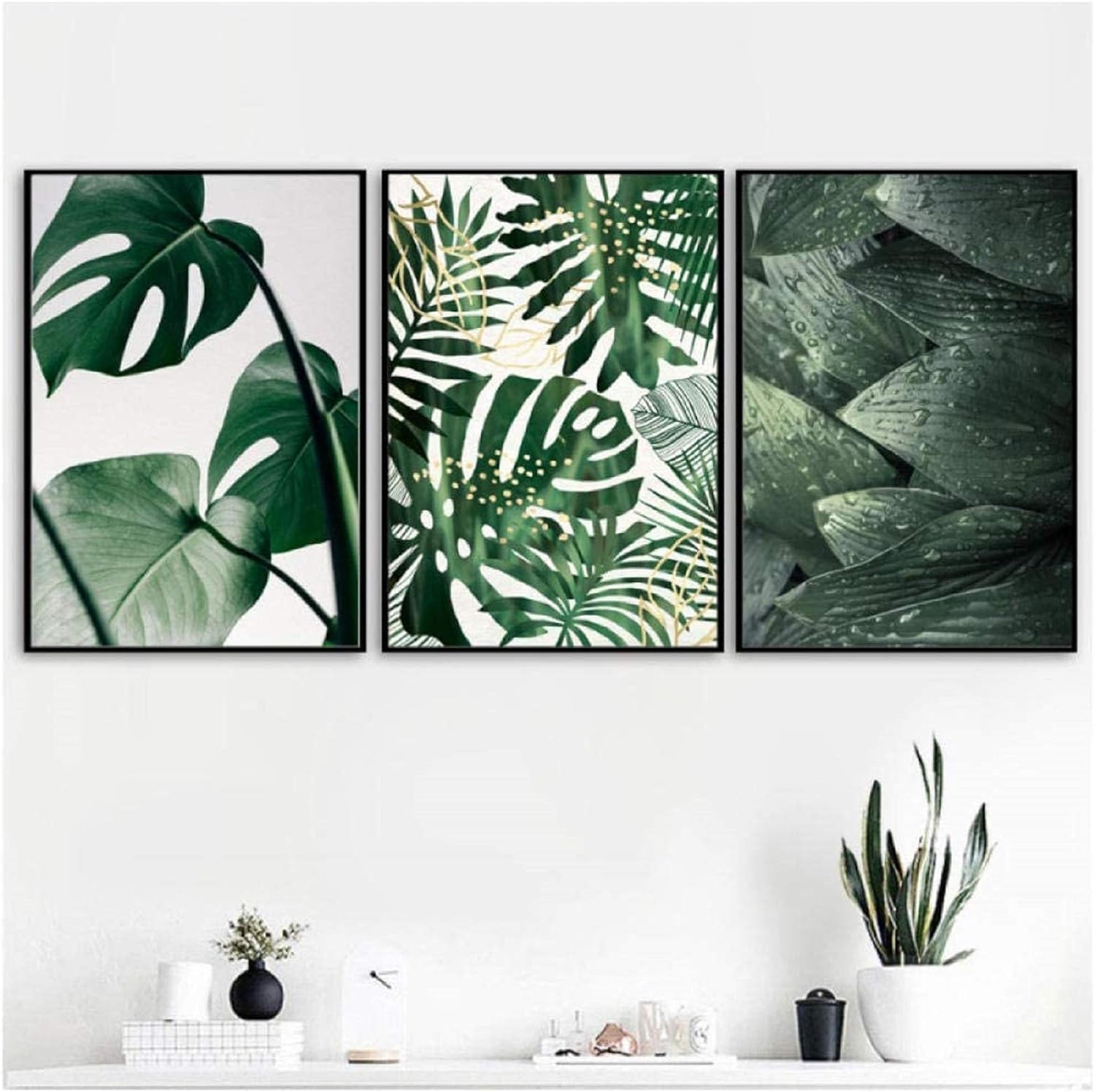 Wall Decor Posters Tropical Plants Wall Wall Painting Fresh Green Big Leaves Nordic Posters and Prints Canvas Wall Art for Living Room(Unframed)