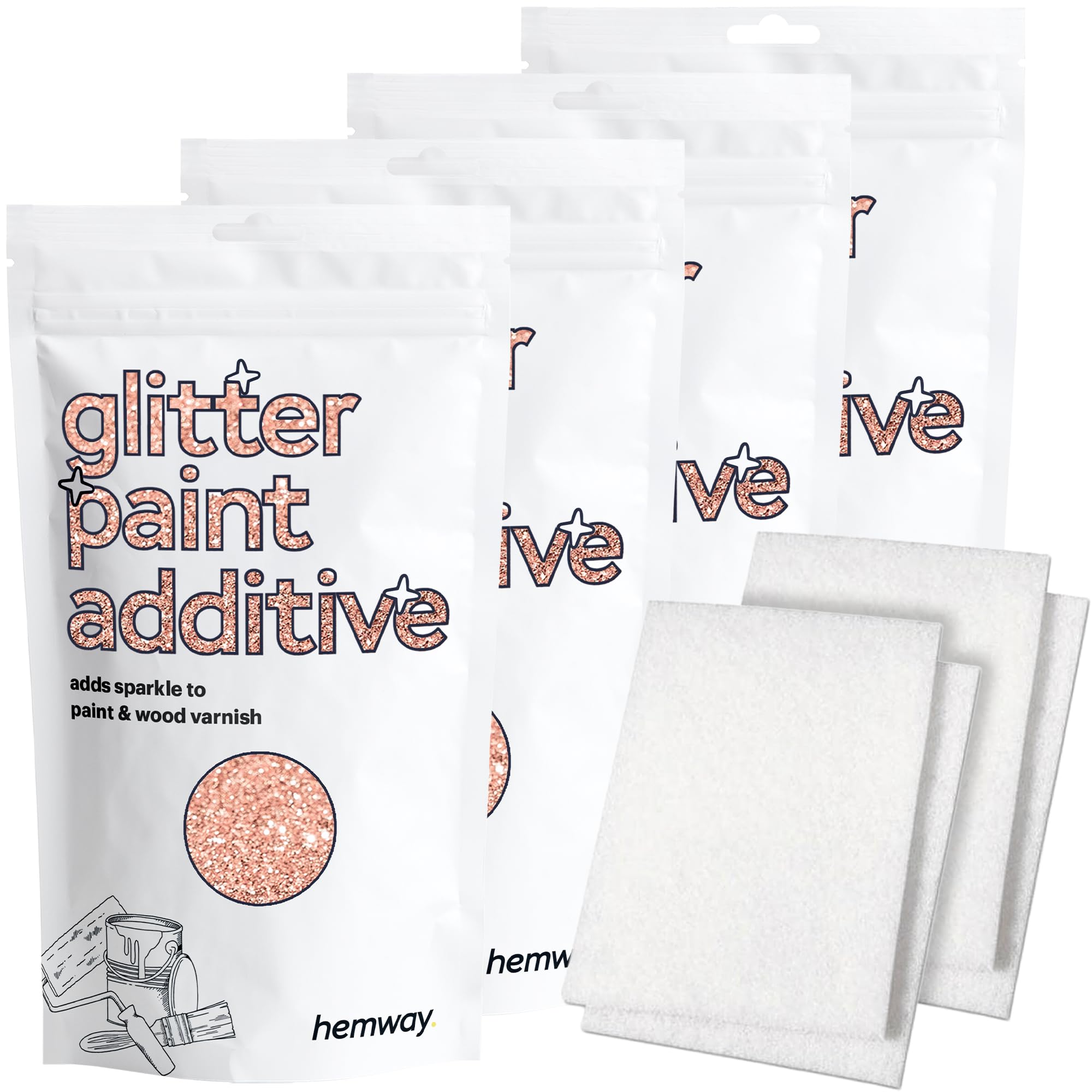Hemway Rose Gold Glitter Paint Additive 400g with 4X Buffing Pads for Adding Sparkle to Paints & Varnish | Paint Walls Sparkly Add to Emulsion, Acrylic or Lacquer Indoor