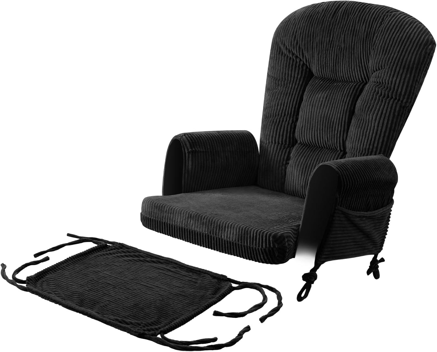 Boshen 5PCS Glider Rocker Replacement Cushions with Storage Side Pockets, Thickened 3.5IN Seat & Supportive Striped Plush Rocking Chair Cushion Set with Ottoman for Indoor Nursery, Blue