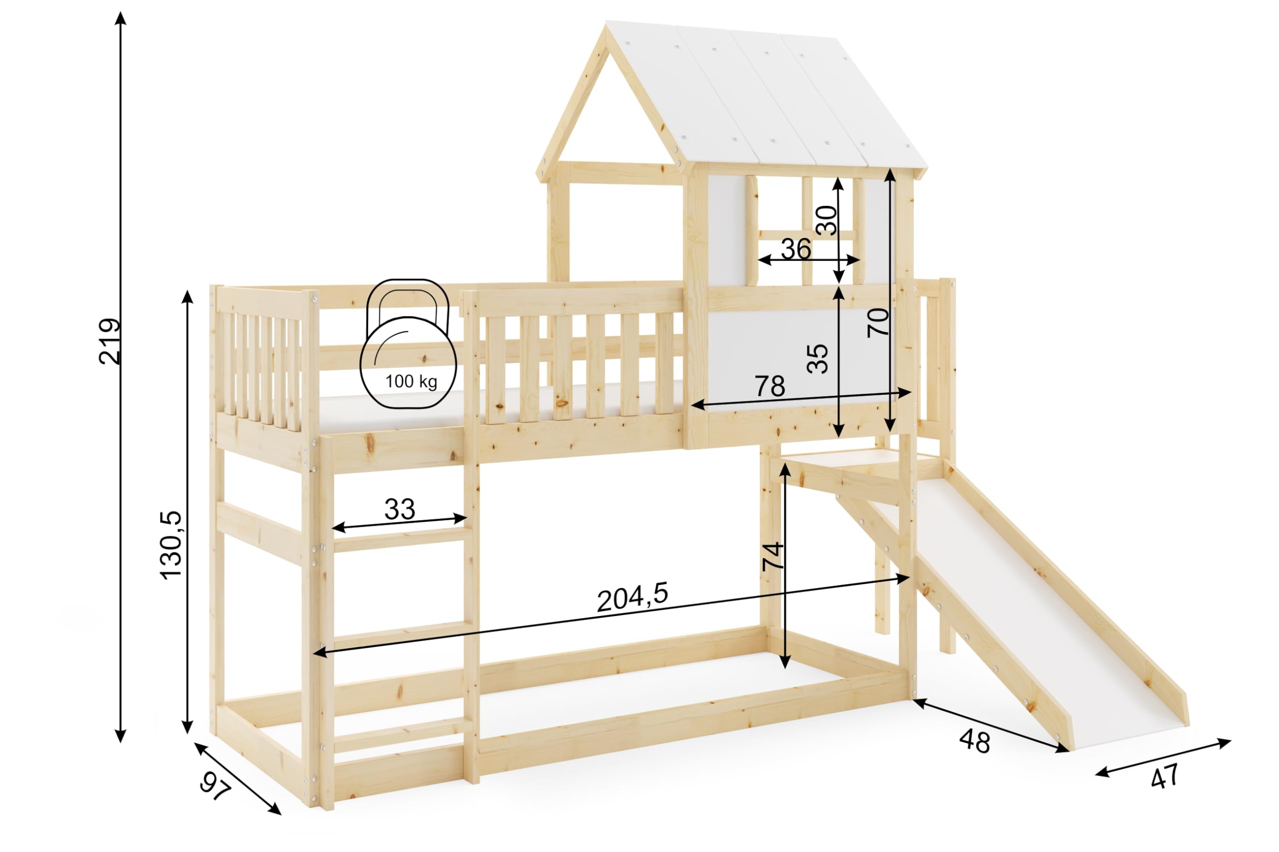 Interbeds Hochbett 90x200 cm mit Rutsche und Treppen Etagenbett Stockbett Holzbett Kinderbett mit Lattenrost Spielbett für Kinder Jugendbett aus Massivholz mit Sicherheitsgeländer (Mit Rutsche)