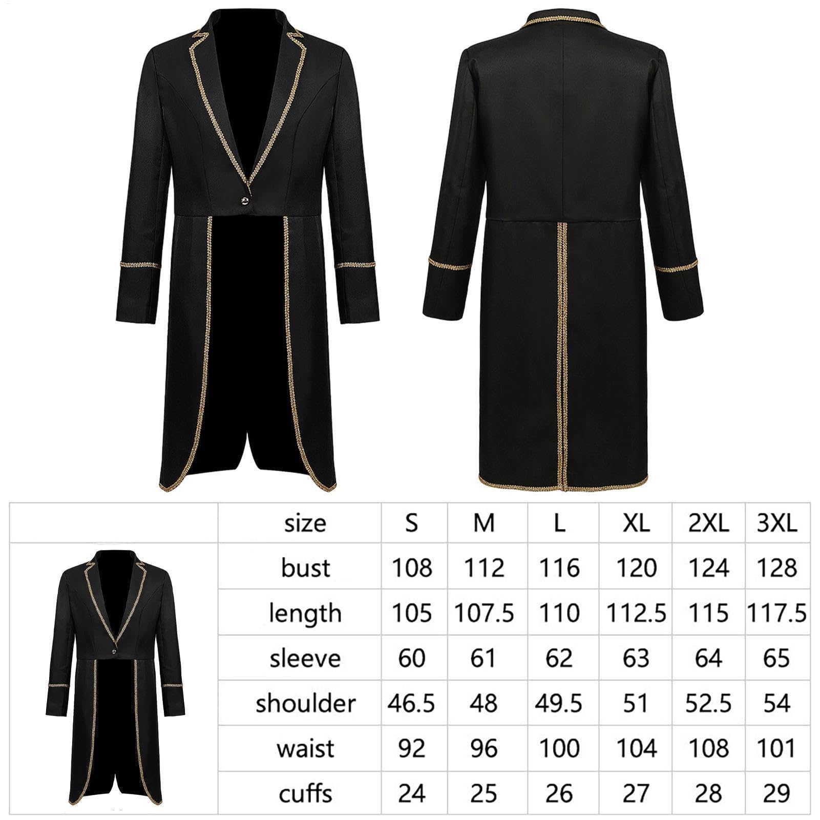 Steampunk Tailcoat - Disfraz gótico vintage de Halloween con ribete dorado