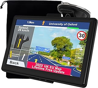 Jimwey 7 Inch Sat Nav - GPS Navigation for Car, 2023 UK Europe Maps, Free Life Time Updates, GPS Navigator for Truck Lorry HGV LGV Motorhome, Post Code, POI, Speed Cam Alerts (Black)