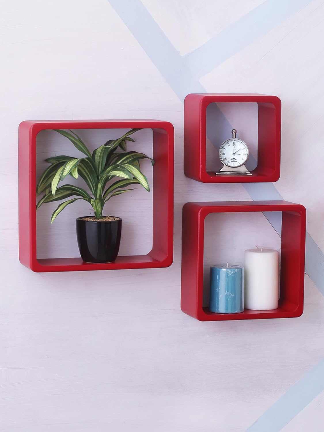 Home Sparkle Wooden Cube Shelves (Set of 3, Red) Amazon.in Home