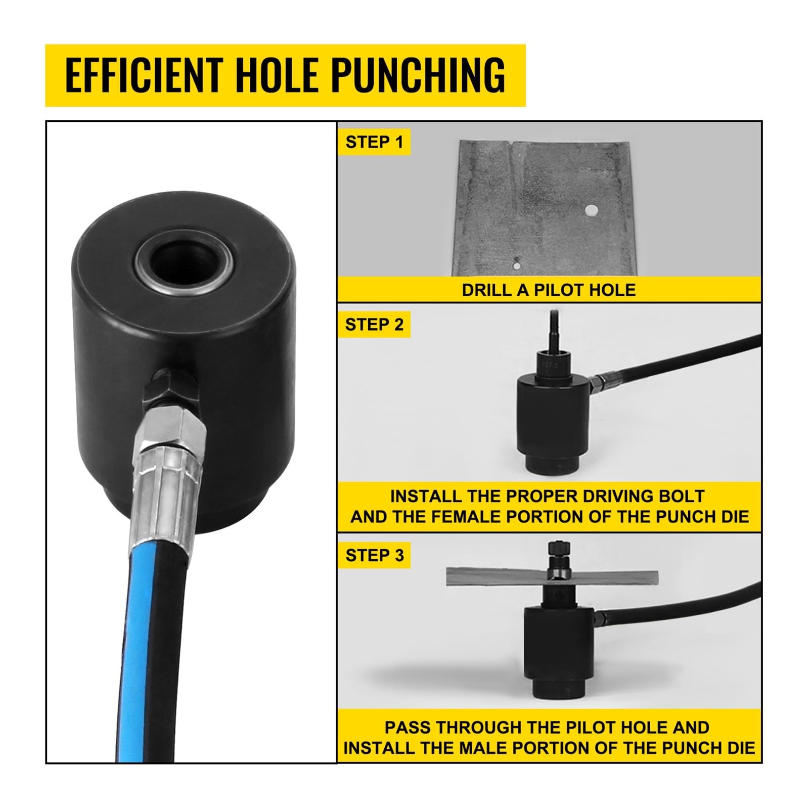 EDEDE 22-60mm Ulic Knockout Punch Driver Kit 6 Troqueles Hoja de Acero Abridor Herramienta de reparación Juego de cortadores 10Ton Manuel Hole Digger para Profesionales y Aficionados al Bricolaje