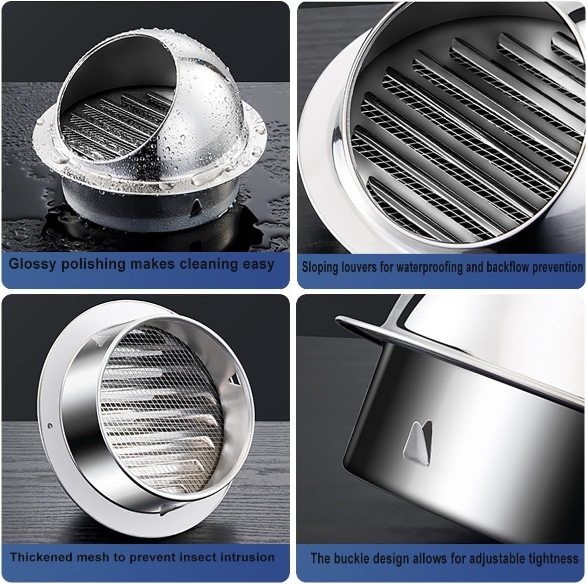 2Pcs Stainless Steel Soffit Vent, Round Ventilation Grille with Fine Mesh, Ceiling Vent Cover for Home HVAC System, Silver Vent Cover for Air Circulation, Durable & Rust-Resistant(190mm/7.5in)