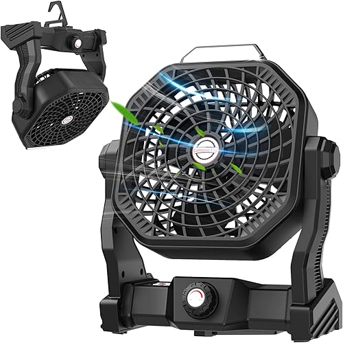 Miniatura 1 de Portable Fan,10400mAh Rechargeable Fan Battery Operated Fan,Quiet and Adjustable Head Tent Fan with Light and Hook,Small USB Camping Fan for Tents