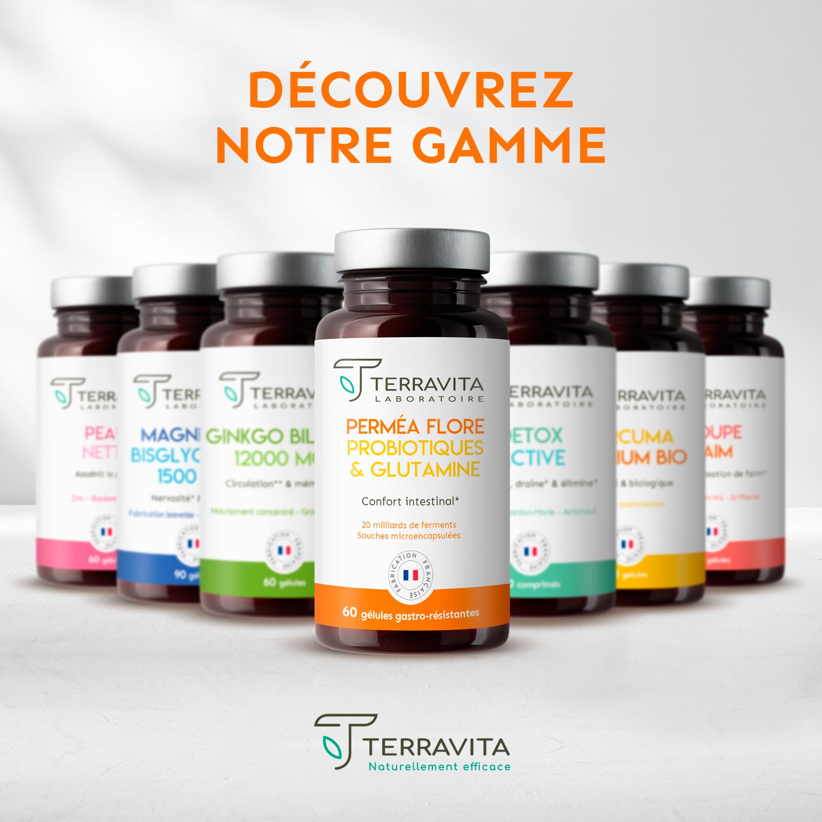 Permea Flore | PROBIOTIQUES + GLUTAMINE | Flore Intestinale et Cicatrisation de la Muqueuse | Idéal Contre la Perméabilité Intestinale | 60 Gélules Gastro-résistantes | Made in France | Terravita