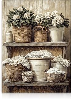 Dazzlewall Vintage Bauernhaus Wandkunst Dekor, Rustikale Floral Gewebte Korb Kunstwerk Druck für Wäsche Badezimmer Retro Botanisches Badezimmer Wanddekoration, 12x16 zoll Ungerahmt