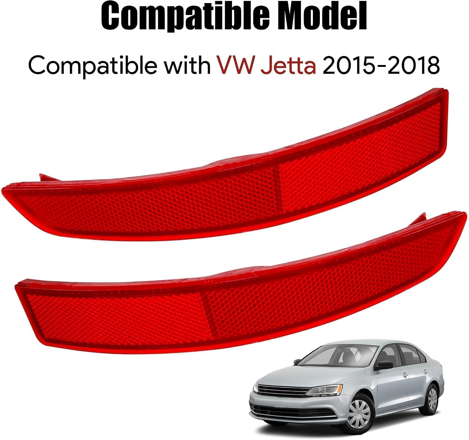 2PCS Rear Bumper Reflector Fit for Volkswage Jetta 2015 2016 2017 2018(6th Gen) Left Driver & Right Passenger Replace#VW1184104 5C6945106B VW1185104 5C6945105B Red Marker Trim Back Reflector